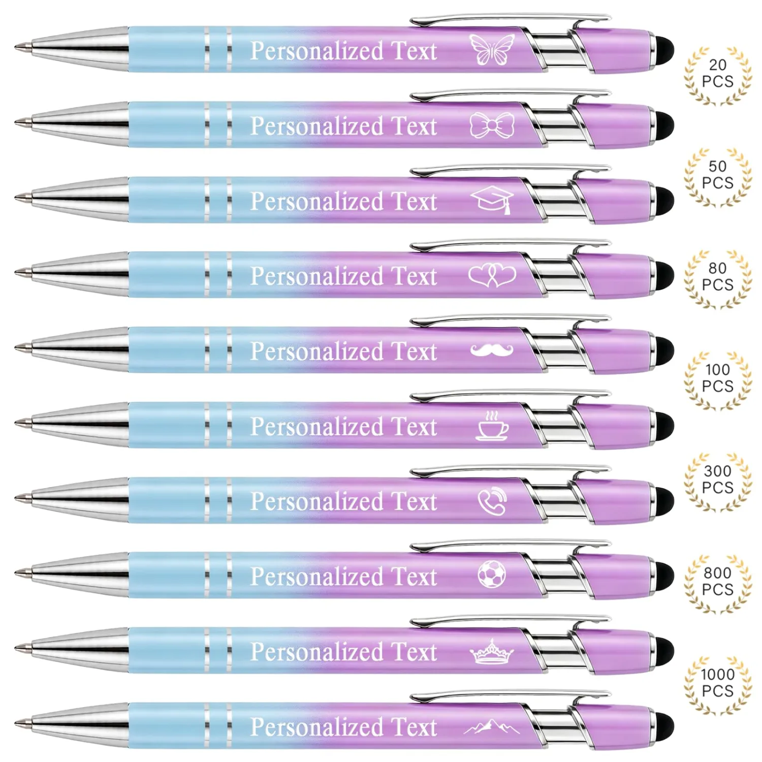 WNNNS Bulk Custom Pens Personalized with Name & Logo, Engraved Birthday Pens with Stylus Tip, Colorful Ballpoint with Stylus Tips, Personalized Gifts for Men,Women,Dad,Mom,Boss,Teacher,Students.