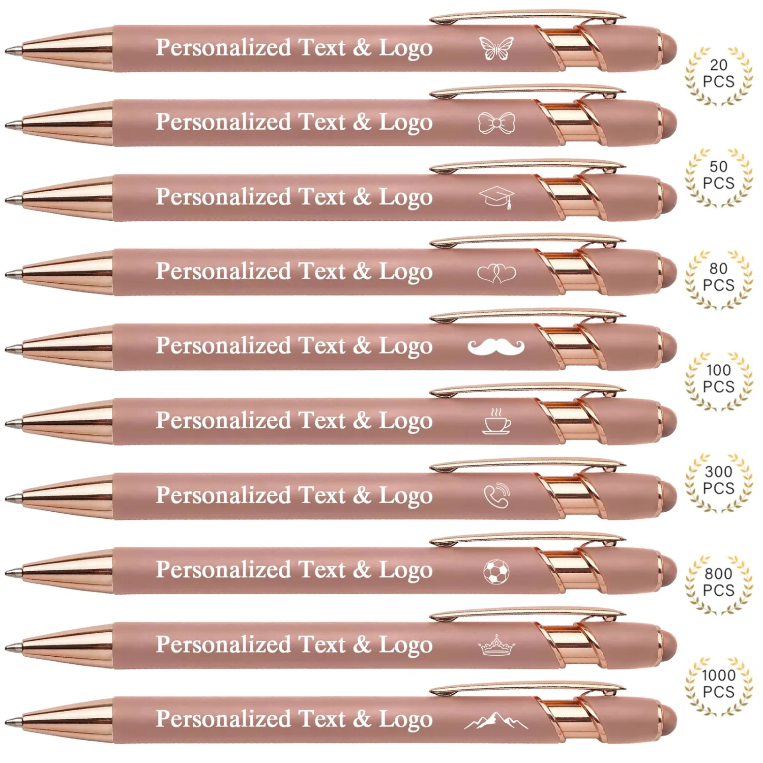 WNNNS Bulk Personalized Pens with Text & Logo, Personalized Black Ink Engraved Ballpoint with Stylus Tips, Class of 2026 Bulk Graduation Gifts for Graduate,Teacher, Graduation Party.