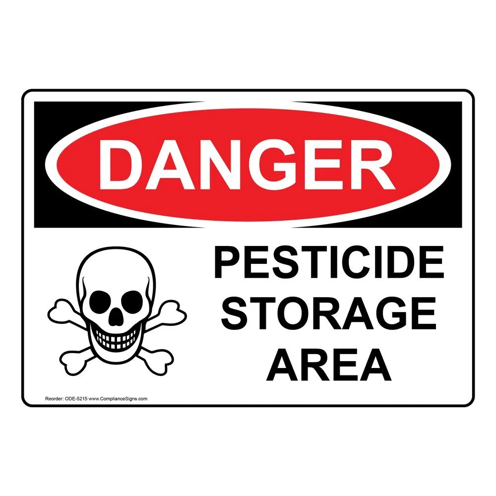 ComplianceSigns.com DANGER Pesticide Storage Area OSHA Safety Label Sticker Decal, 10x7 in. Self Adhesive Vinyl for Hazmat, American Made Safety Stickers