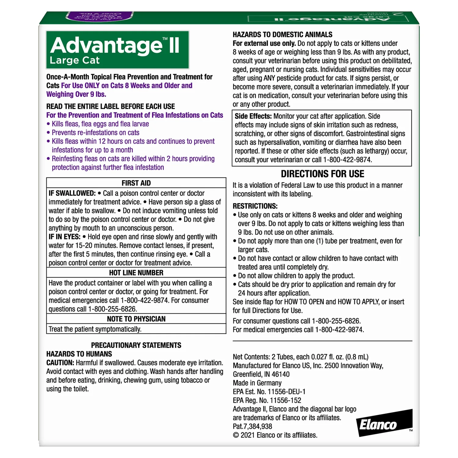 Advantage II Large Cat Vet-Recommended Flea Treatment & Prevention | Cats Over 9 lbs. | 2-Month Supply