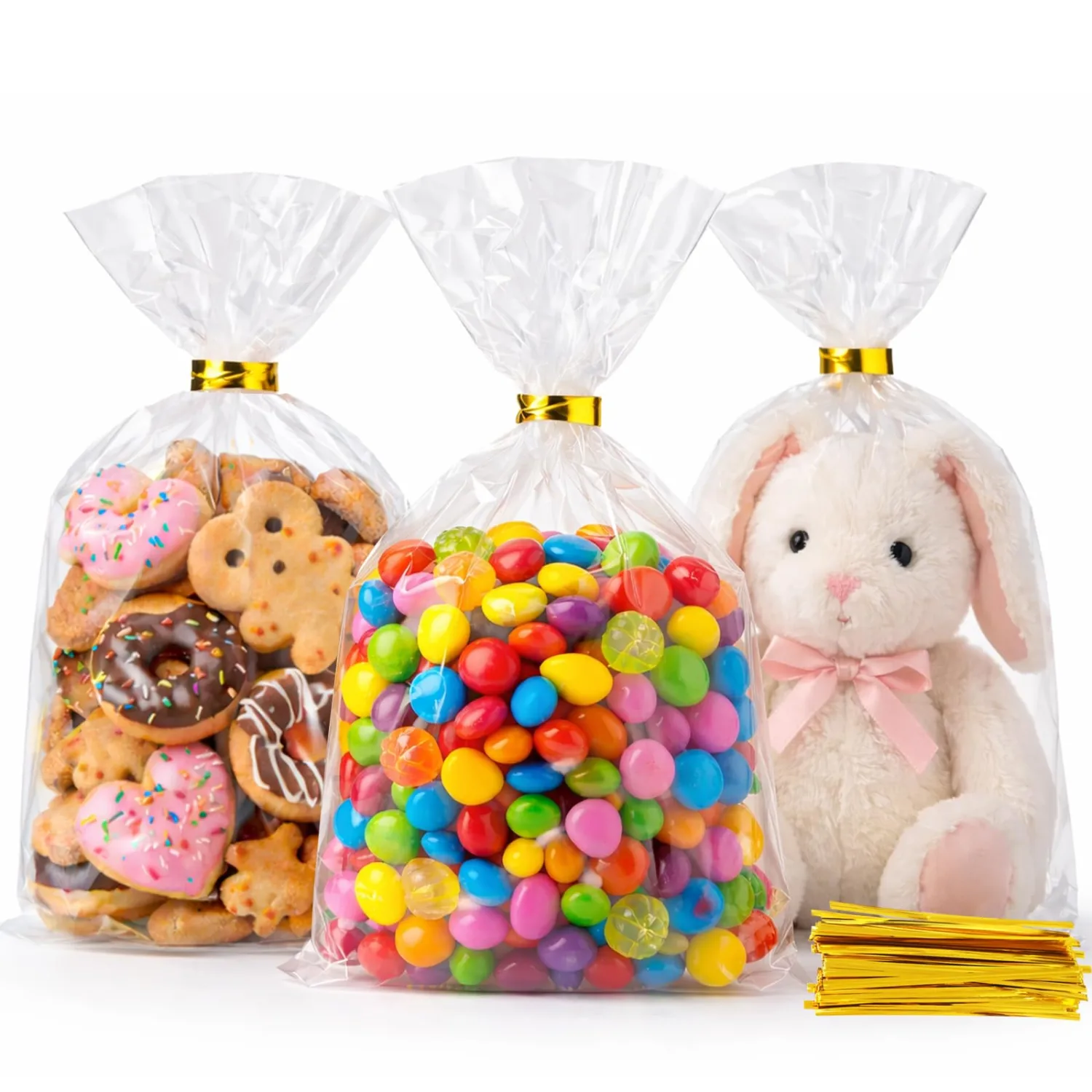 WIKDAY Cellophane Bags 50 PCS 6x10 Inches Clear Gift Gags with Ties Plastic Treat Party Favor Candy Bags for Gift Giving, Packaging Snack, Products