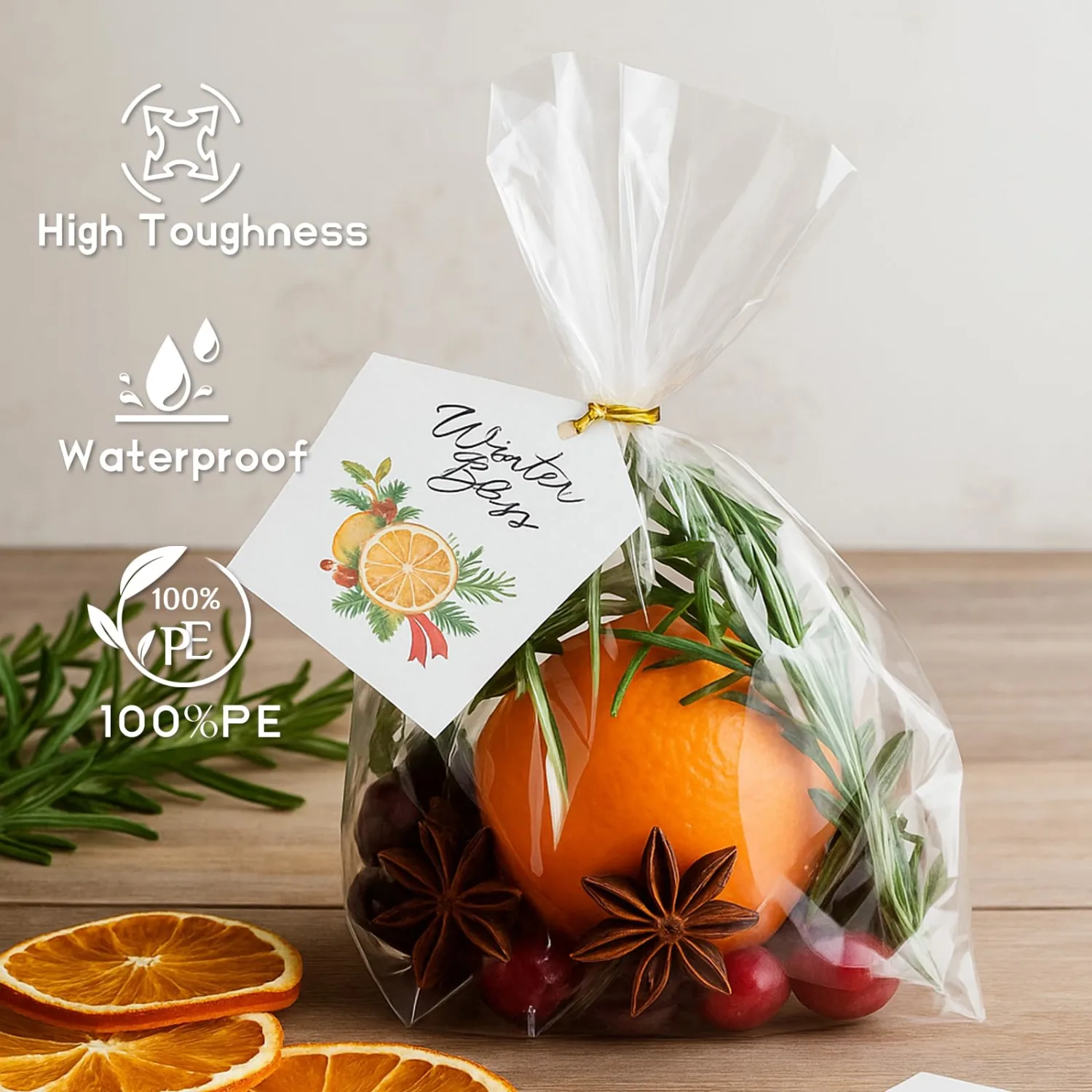 WIKDAY Cellophane Bags 50 PCS 6x10 Inches Clear Gift Gags with Ties Plastic Treat Party Favor Candy Bags for Gift Giving, Packaging Snack, Products