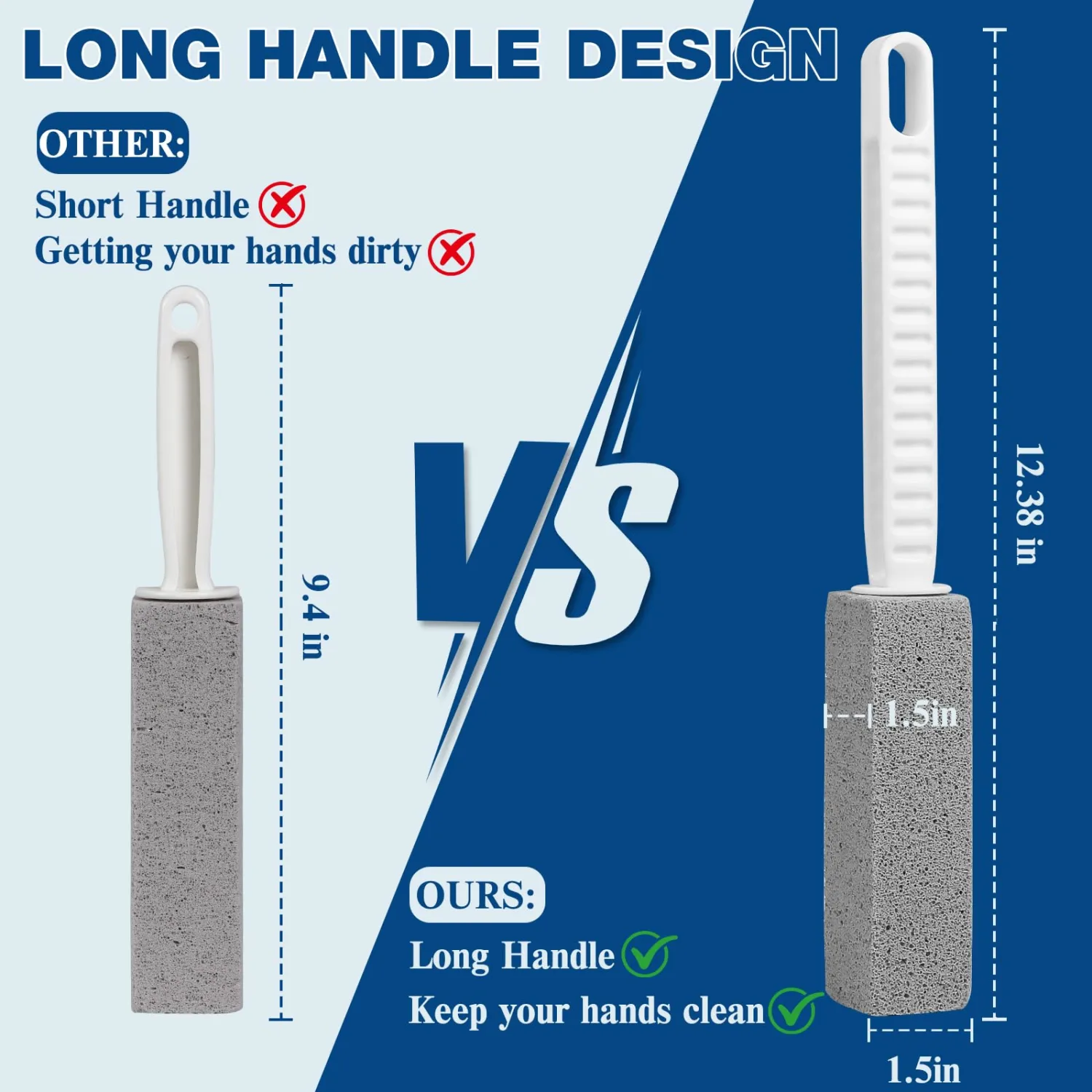 2 Pack Pumice Stone Toilet Bowl Cleaner with Long Handle | Powerfully Removes Toilet Bowl Rings, Rust & Lime, Ideal for Toilet Brush, BBQ Grills, Sink, Pool, Bathroom