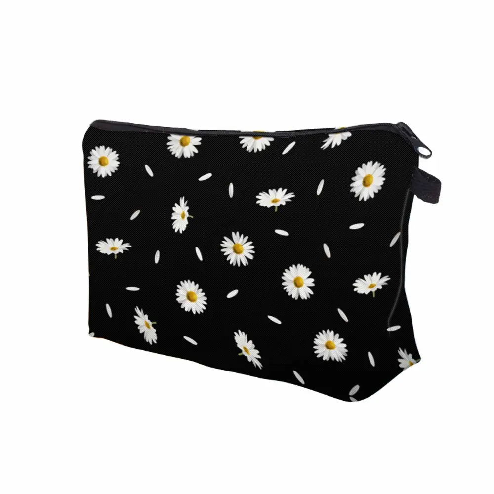 Cute Travel Makeup Bag Cosmetic Bag Small Pouch Gift for Women (Daisy Black)