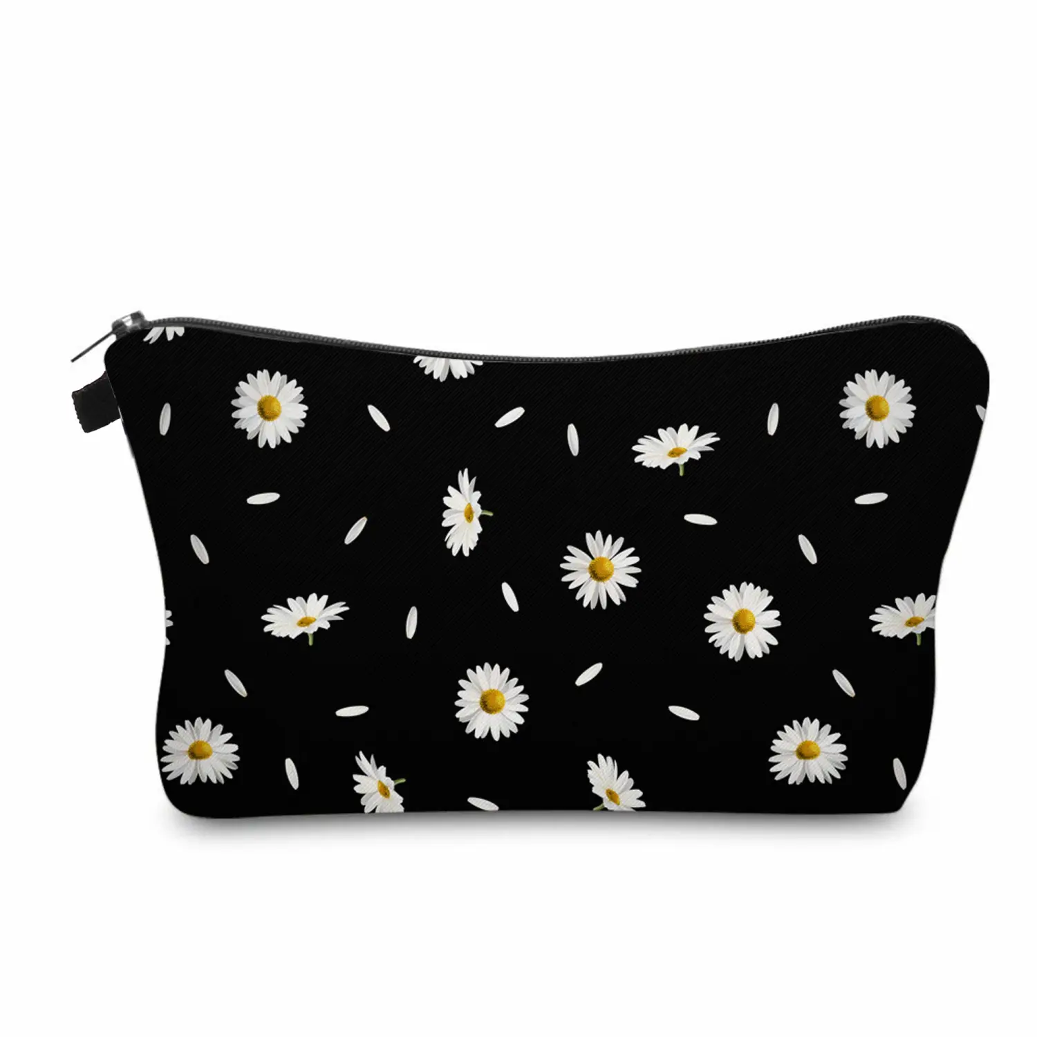 Cute Travel Makeup Bag Cosmetic Bag Small Pouch Gift for Women (Daisy Black)