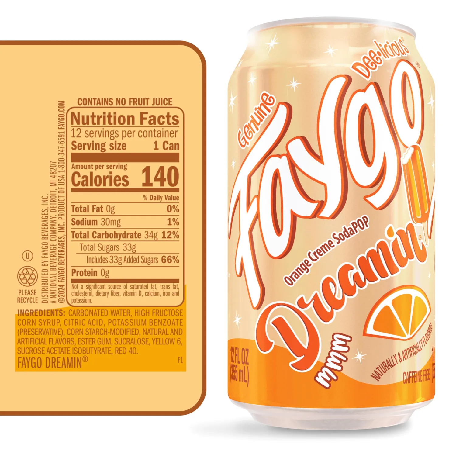 Faygo Dreamin' Soda | Vanilla Cream Flavor with a Whipped Twist | 12-Pack of 12oz Cans | Caffeine-Free, Creamy, Sweet Soft Drink for Chill, Dreamy Vibes