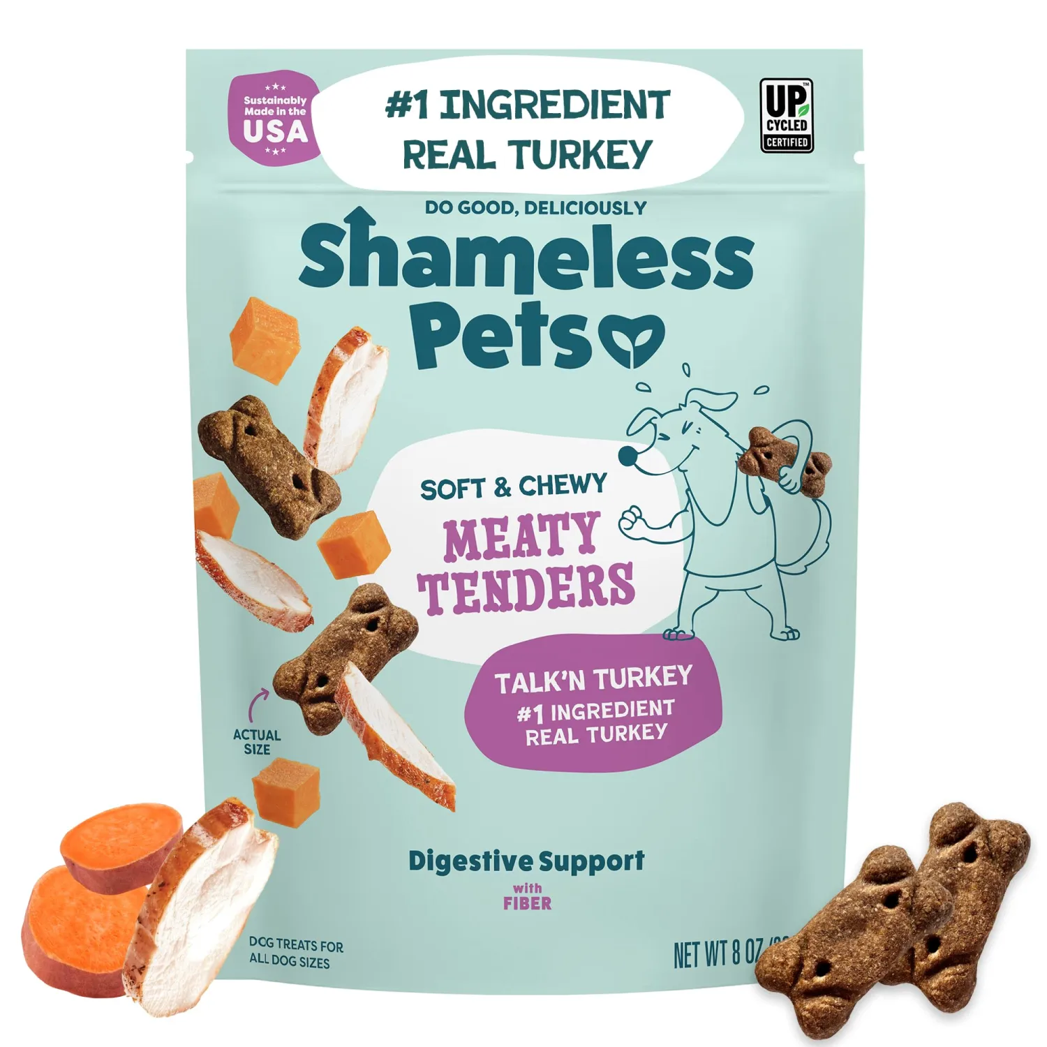 Shameless Pets Soft & Chewy Dog Treats, Talk'n Turkey Meaty Tenders, 8oz – Real Turkey is 1st Ingredient – Grain Free, No Corn or Soy – Digestive Support – for Small, Medium & Large Dogs