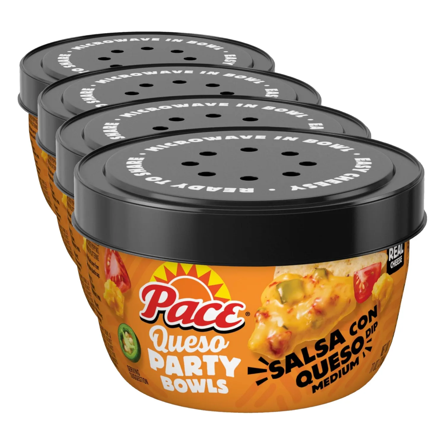 Pace Salsa Con Queso Dip, 11 oz Microwavable Bowl (Pack of 4)