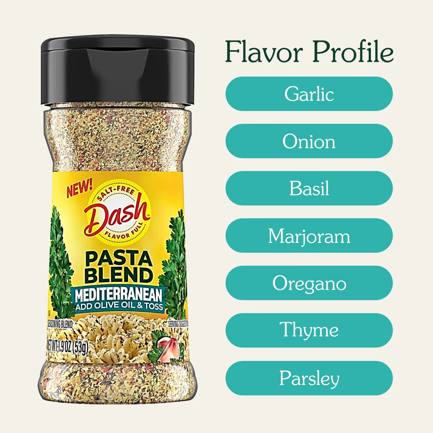 Dash Salt-Free Pasta Seasoning Blends, Mediterranean, 1.9 Ounce