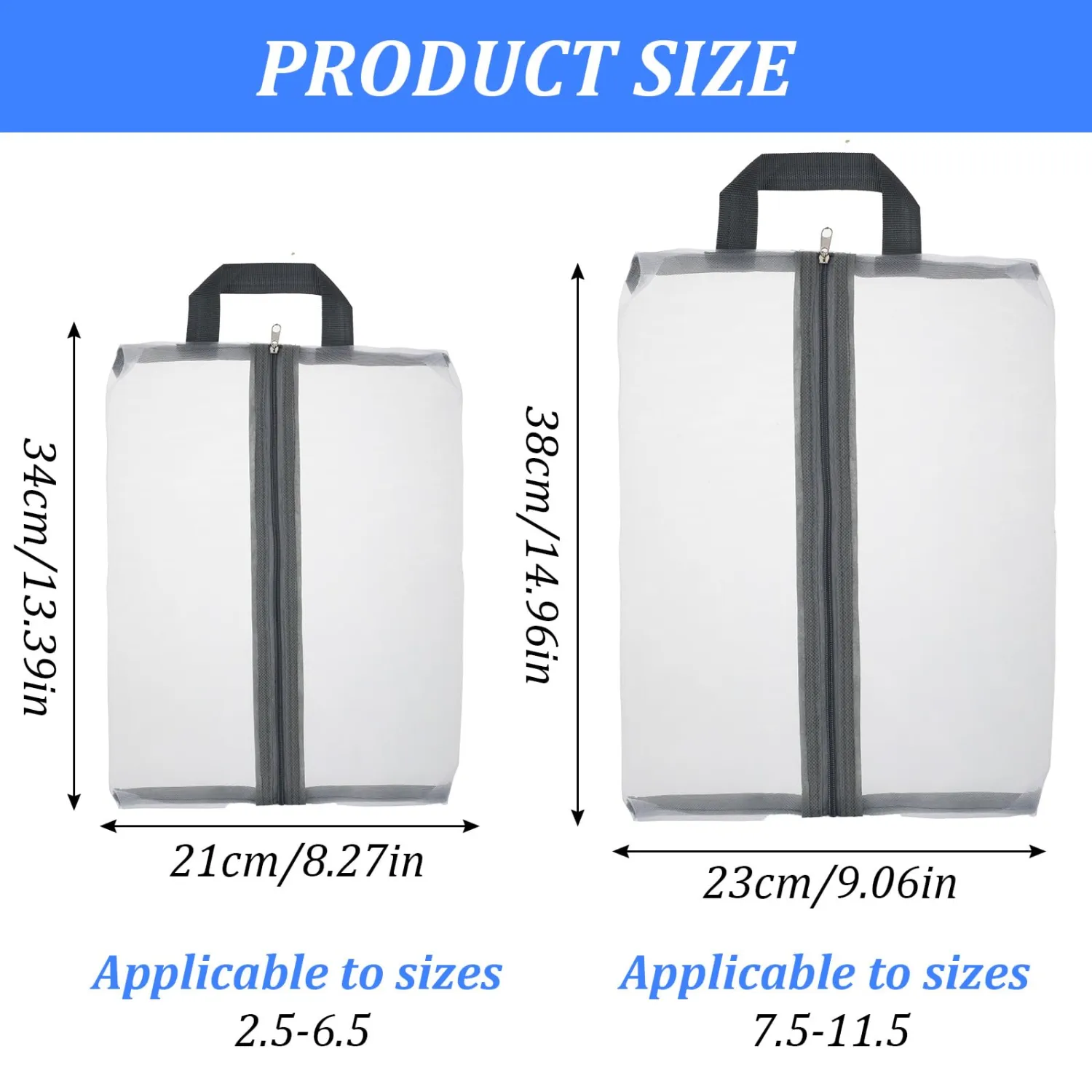 Tyqour 2 Pack Travel Shoe Bags for Storage Shoe Bag for Gym Reusable Shoe Bags Shoe Covers for Travel with Zipper Travel Essentials Women Men for Sport, Grey