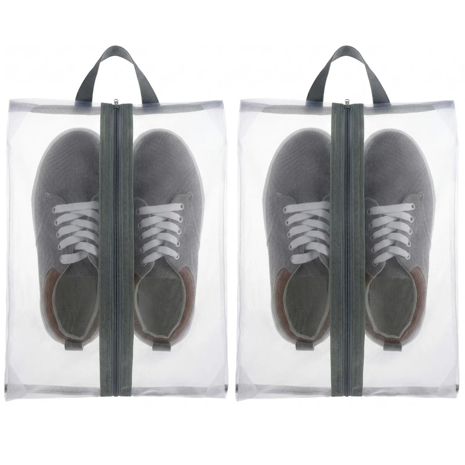 Tyqour 2 Pack Travel Shoe Bags for Storage Shoe Bag for Gym Reusable Shoe Bags Shoe Covers for Travel with Zipper Travel Essentials Women Men for Sport, Grey