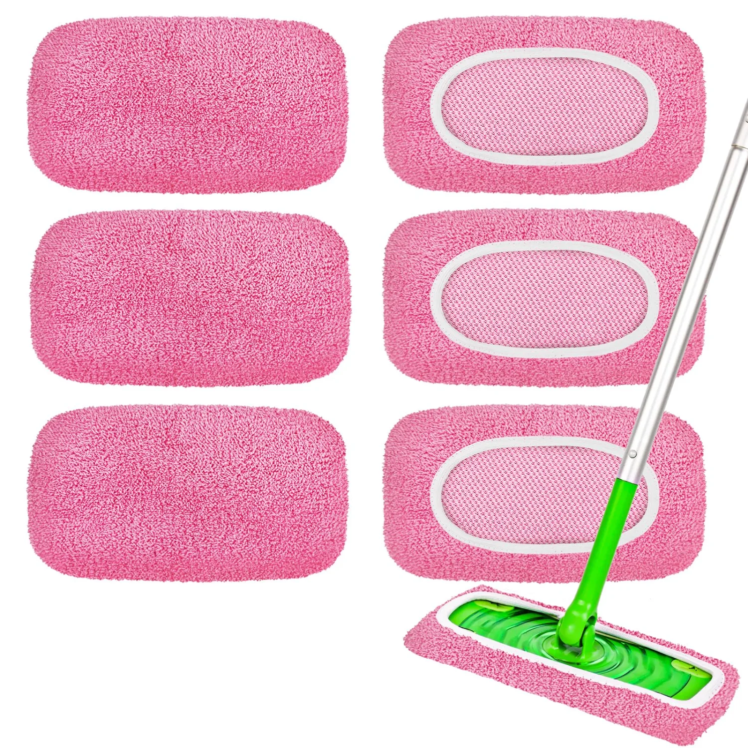 6-Pack Reusable Mop Pads Compatible with Sweeper Mop - 100% Coral Fleece Washable Refills - Microfiber Dry & Wet Sweeping Cloths for Multi-Surface/Hardwood Floor Cleaning- Pink