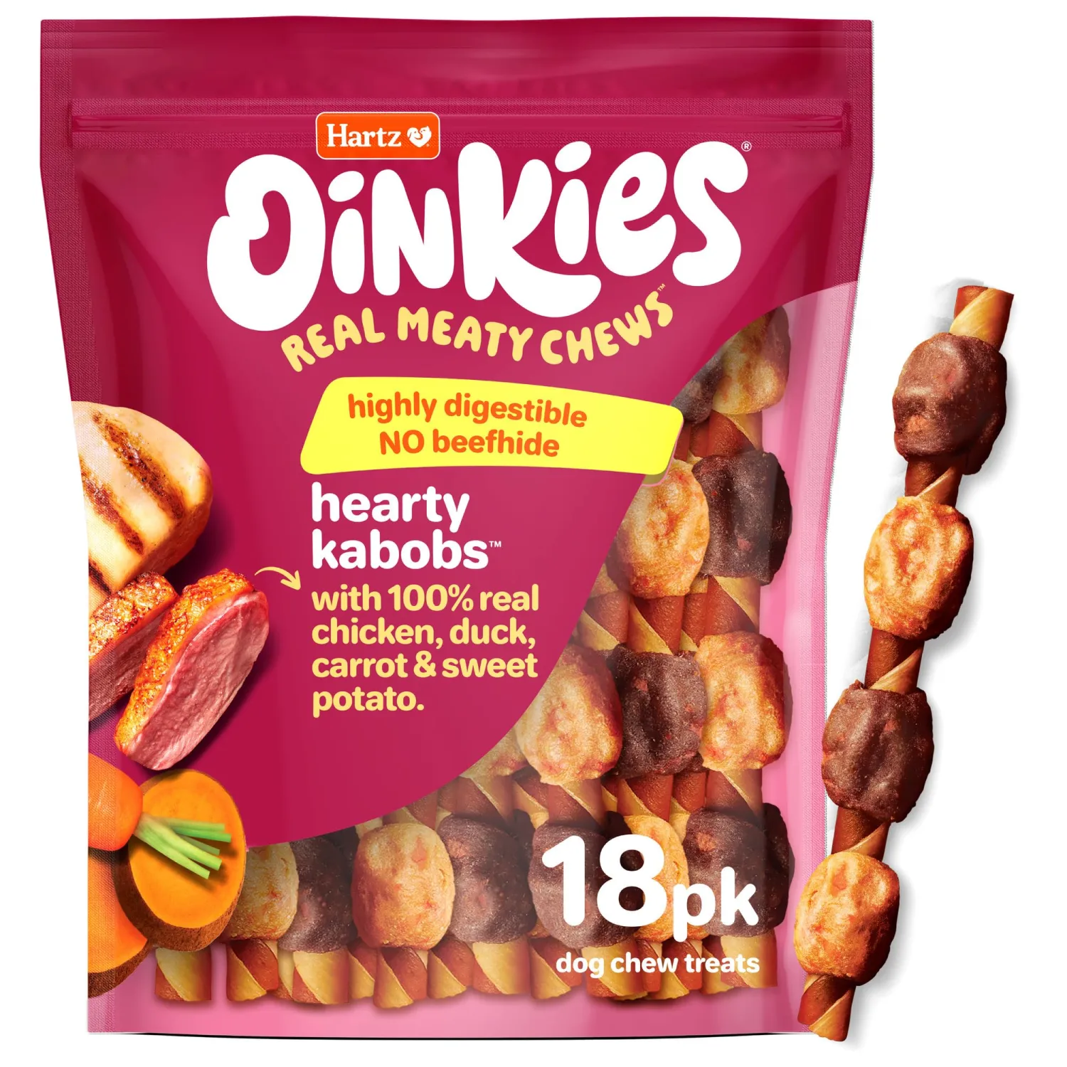 Oinkies Hearty Kabobs Rawhide‑Free Dog Treats, 18 Count