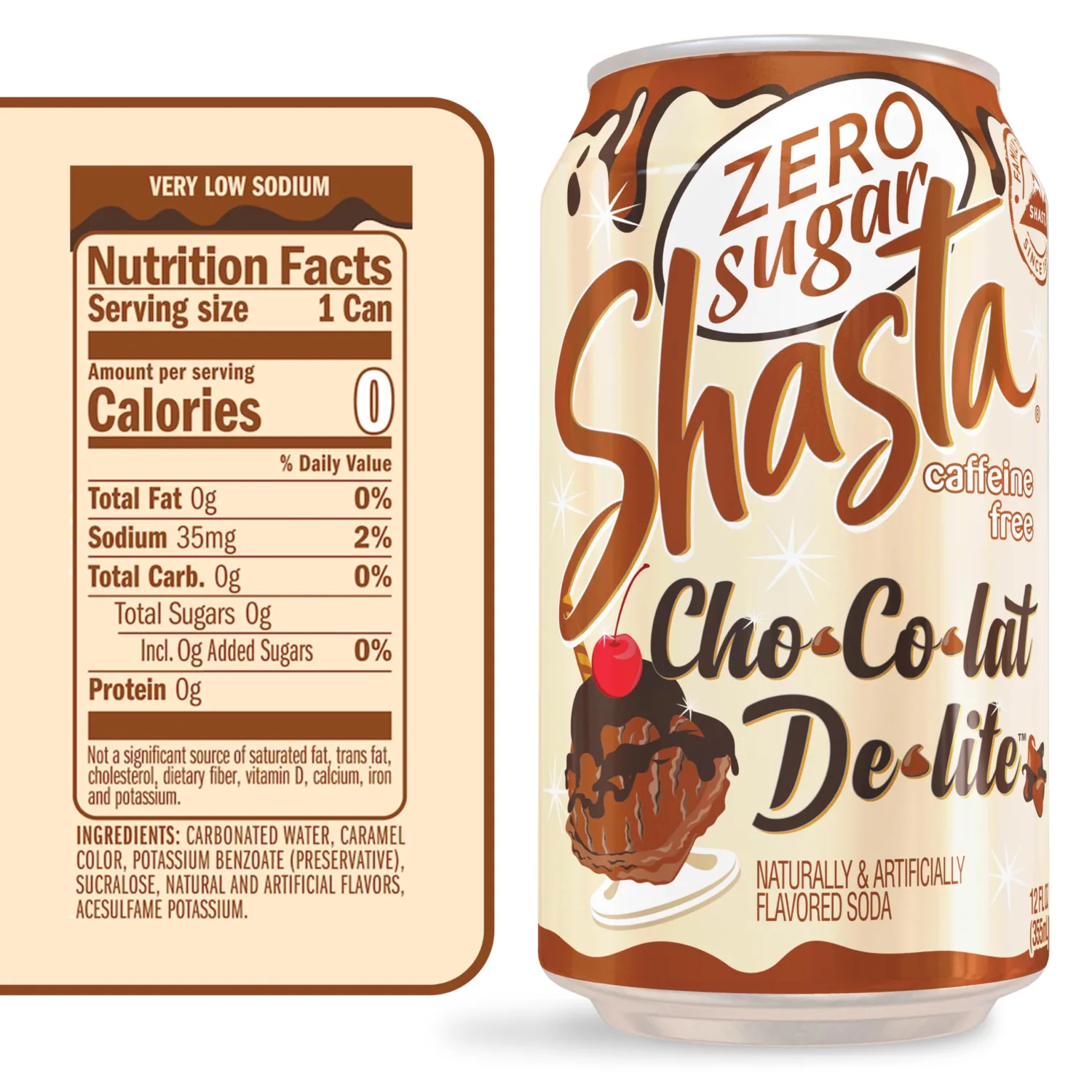 Shasta Zero Sugar Chocolat Delite | 12-Pack of 12oz Cans | Sugar Free Chocolate Soda | Unique & Guilt Free | Caffeine Free