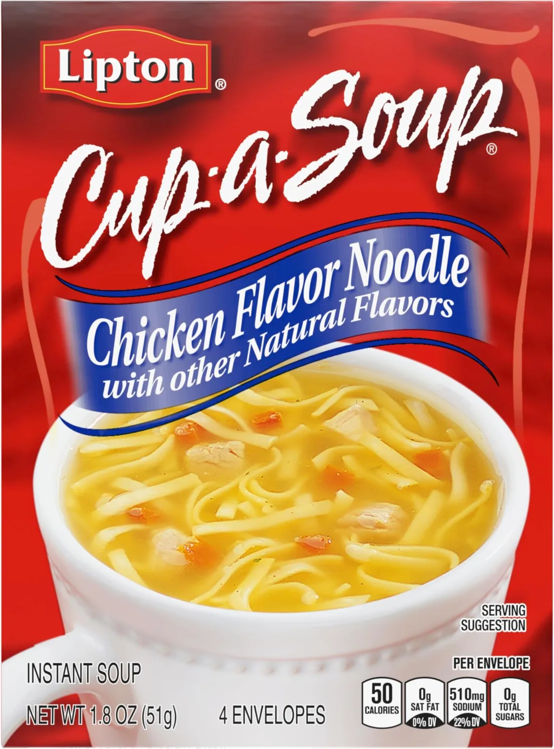 SOUP SECRETS Lipton Cup-aSoup InstantSoup Chicken Noodle 4 Count For a Warm Cup ofSoup Made With Real Chicken Broth Flavor 1.8 oz (Pack of 5)