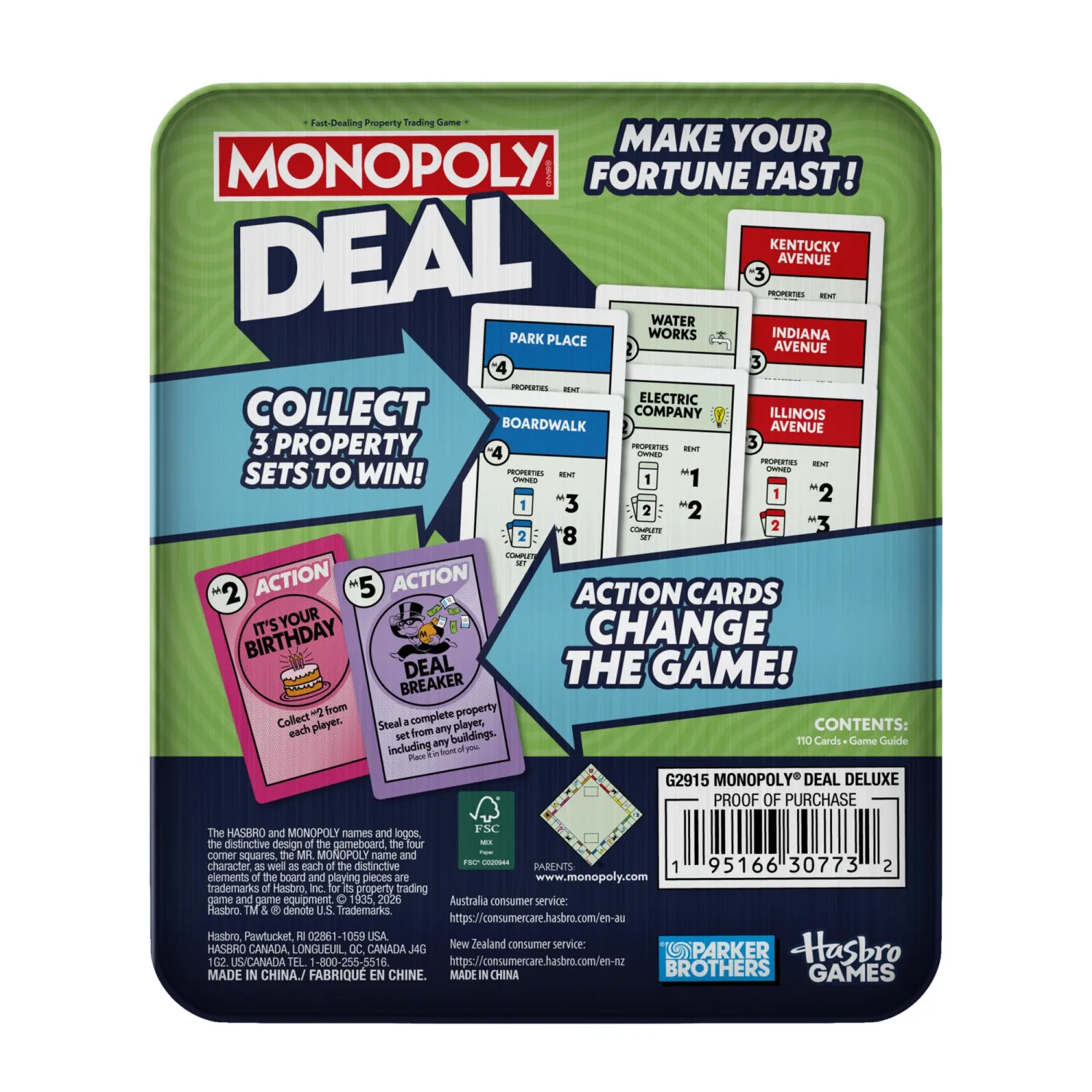 Monopoly Deal Card Game in Collectible Storage Tin | Ages 8+ | 2-5 Players | 15 Mins. | Fun Family Games for Kids, Teens, and Adults | Travel Games (Amazon Exclusive)