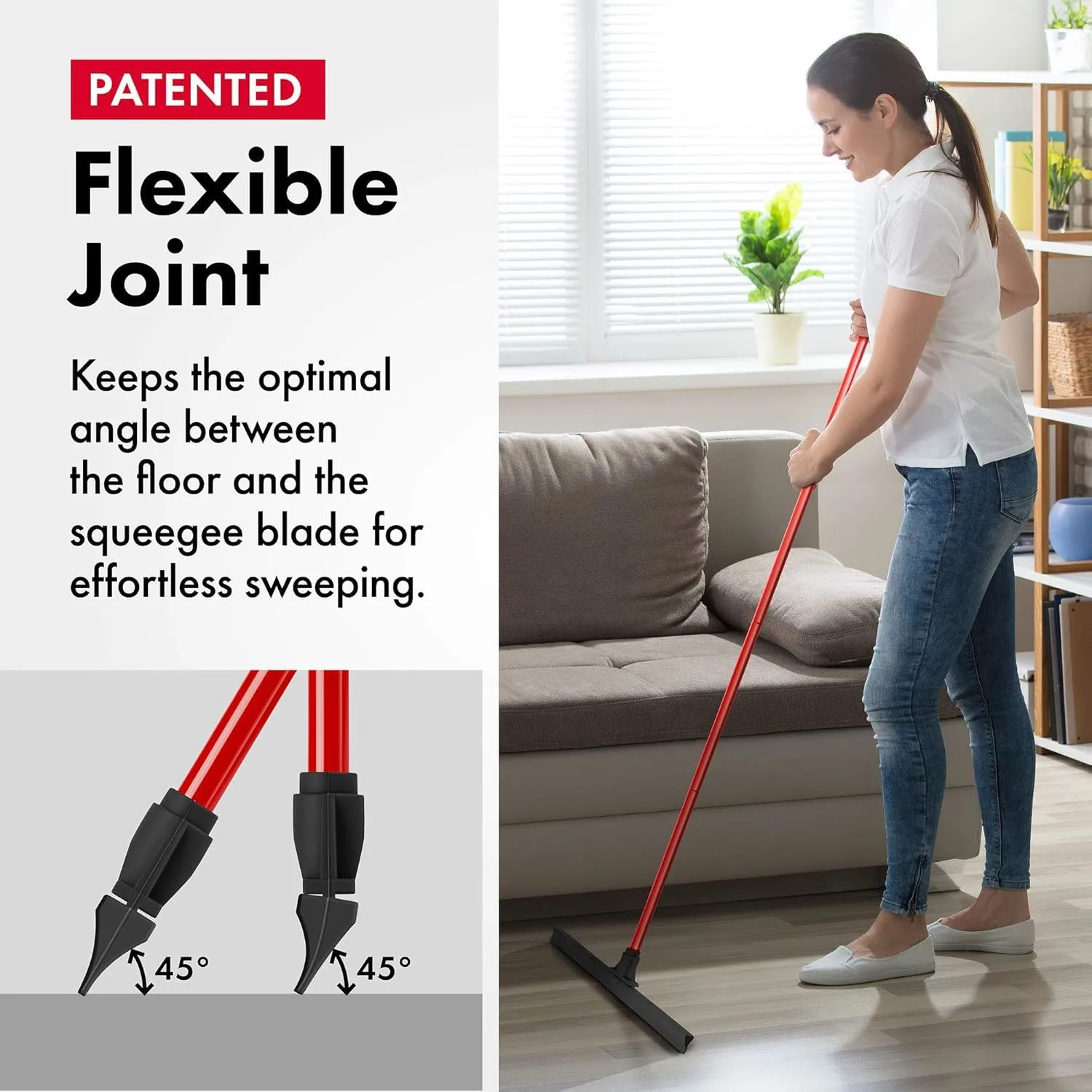 Heavy-Duty Floor Squeegee - Large 24" Wide Blade & 55" 1PC Long Handle Professional Grade Concrete, Garage & Commercial Rubber Squeegee Broom Floor Cleaner - Wood, Tile, Shower, Glass, Deck, Window