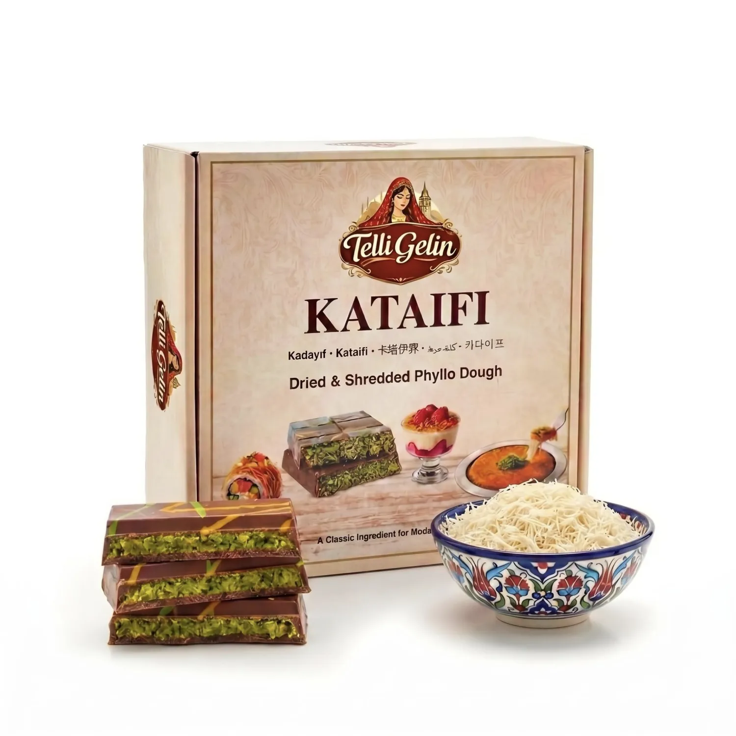 Telli Gelin Kataifi Dried Chopped Shredded Phyllo Dough 8.8 oz (250g) – Turkish Kadayif for Dubai Chocolate, Kunafa & Pistachio Desserts