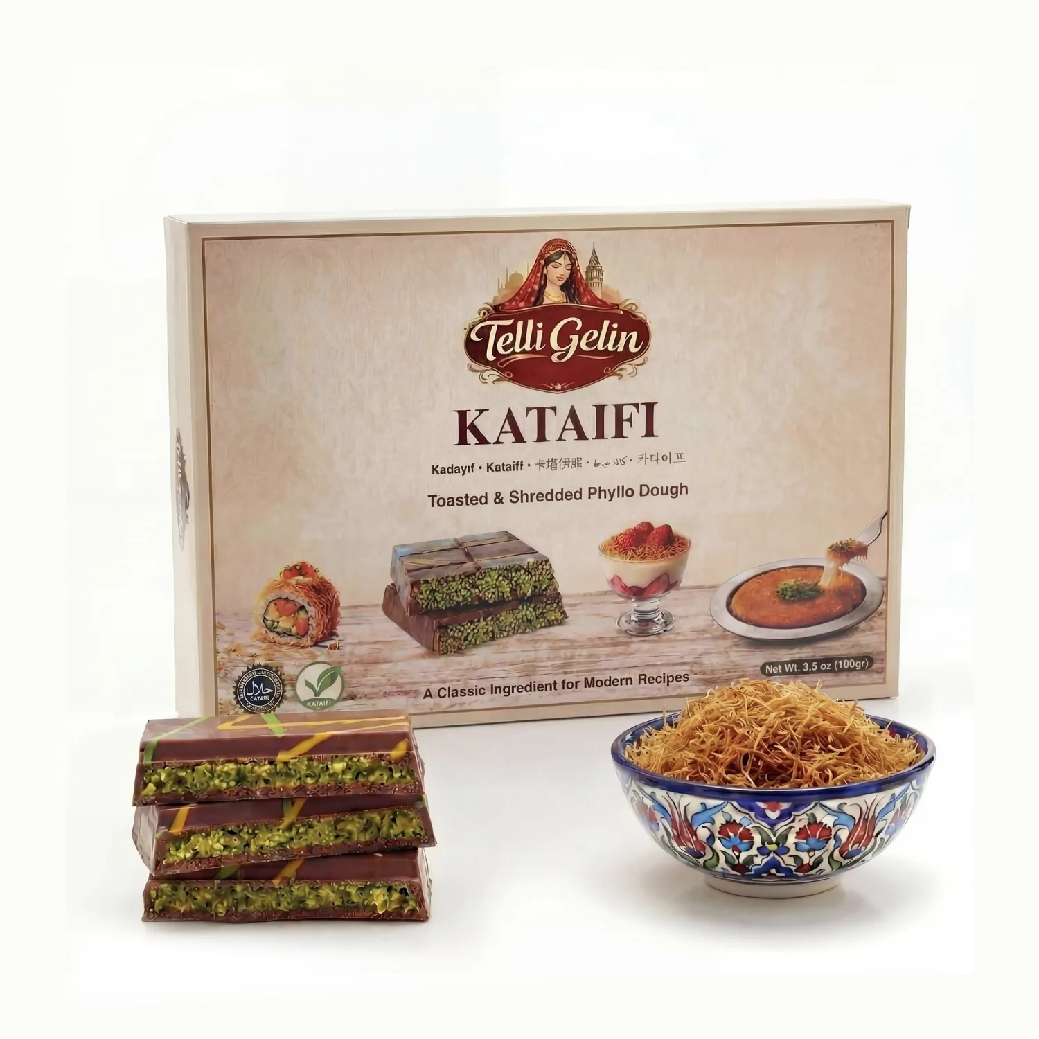 Toasted Kataifi Shredded Phyllo Dough 3.5 oz (100g) – Crispy Turkish Kadayif for Dubai Chocolate, Dessert Topping & Kunafa – Telli Gelin