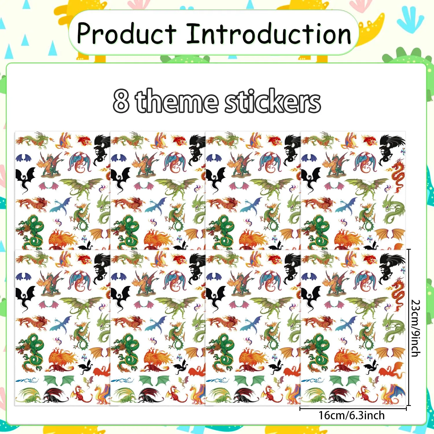 Wxiben Dragon Temporary Tattoos Stickers, 200+ Dragon Party Favor Supplies Decor, Dragon Waterproof Temporary Tattoos Stickers