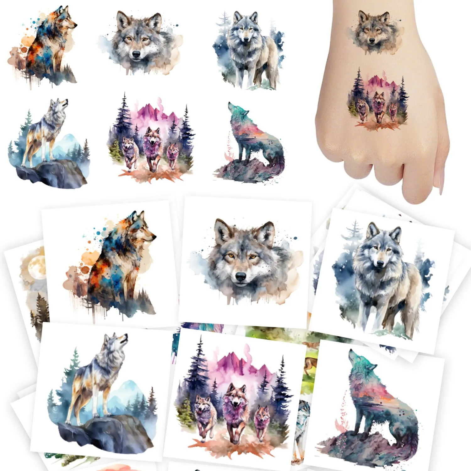 Wolf Temporary Tattoos for Kids, Cool Wolf Stickers Tattoos, Wolf Party Decorations for Birthday Celebrations, Party Favors Decorations Supplies Accessories Rewards Gifts for Boys Girls