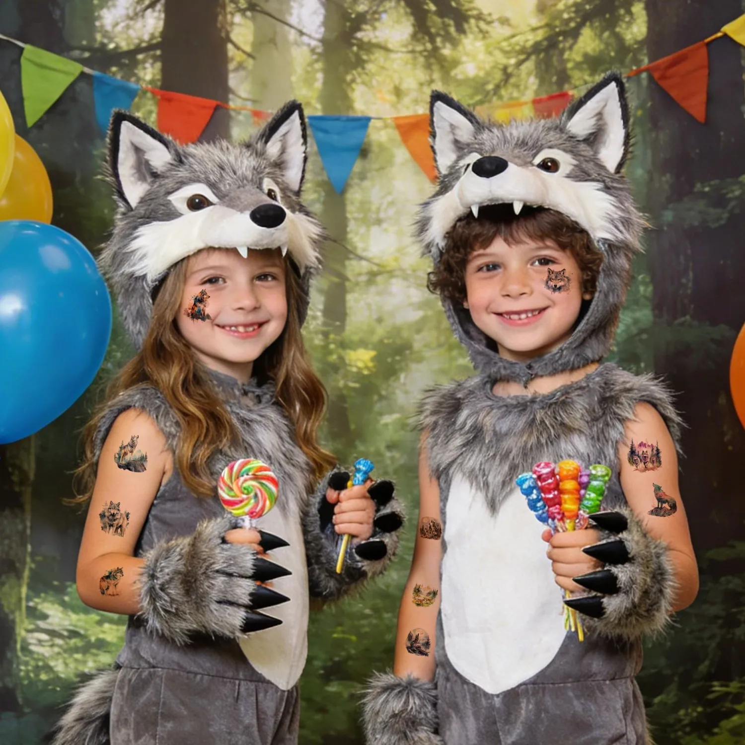 Wolf Temporary Tattoos for Kids, Cool Wolf Stickers Tattoos, Wolf Party Decorations for Birthday Celebrations, Party Favors Decorations Supplies Accessories Rewards Gifts for Boys Girls
