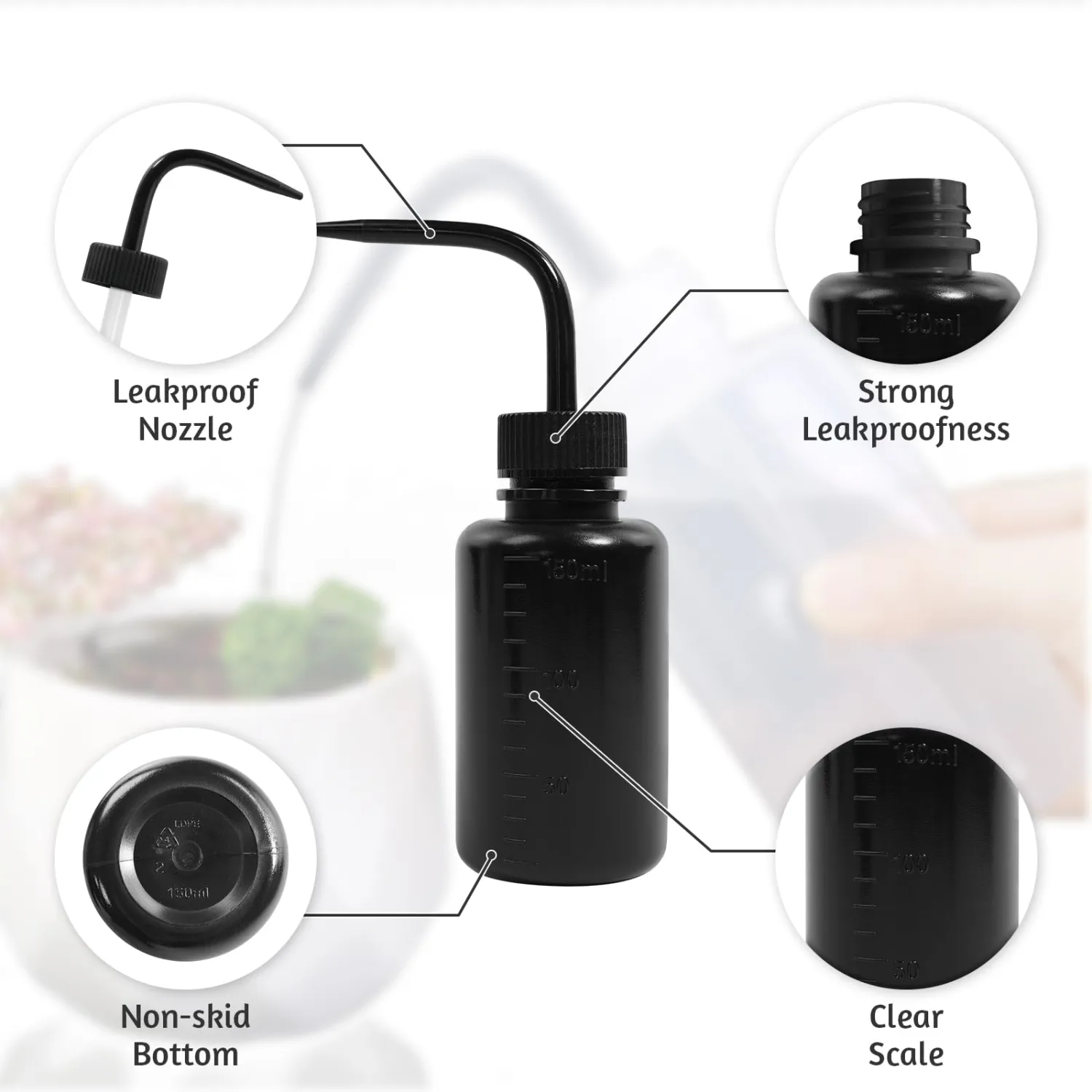 4 Packs Tattoo Wash Bottle Water Squirt Squeeze Diffuser Bottles (Black, 150ml)