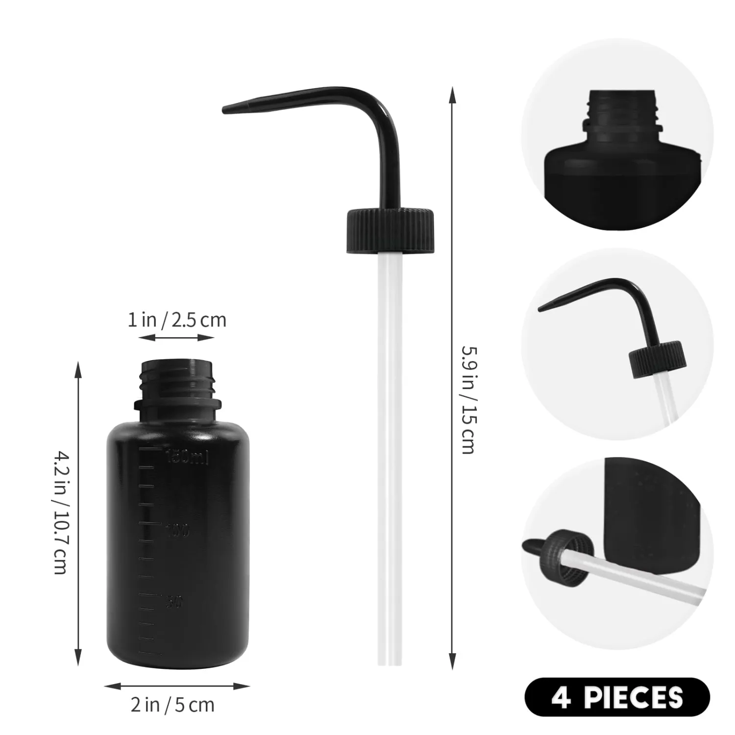 4 Packs Tattoo Wash Bottle Water Squirt Squeeze Diffuser Bottles (Black, 150ml)