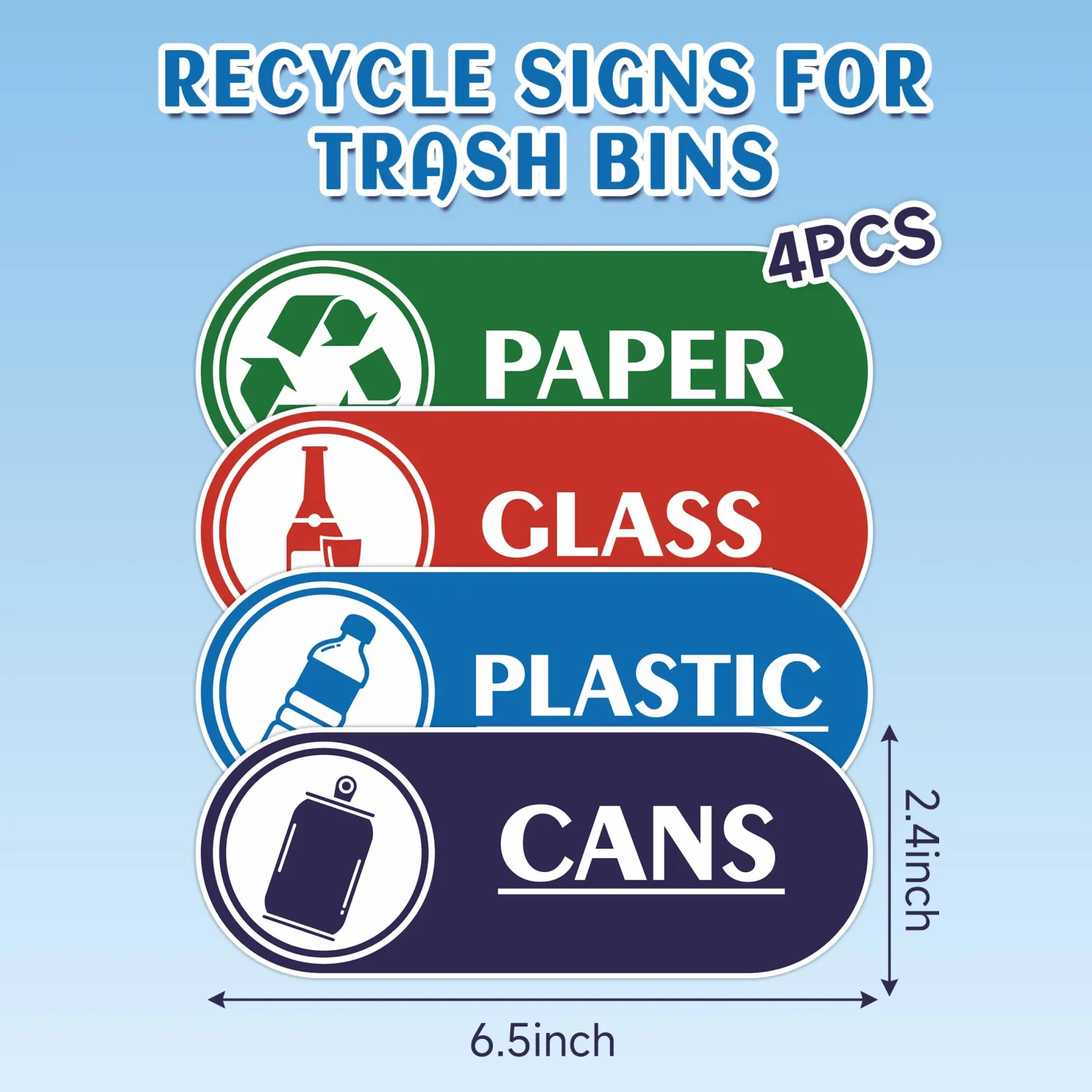 4PCS Recycle Stickers for Trash Bins,Self-adhesive Waterproof Trash Recycle Stickers, Recycling Labels for Trash Can, Home, Office, Apartment, Hotel, School and Public Area