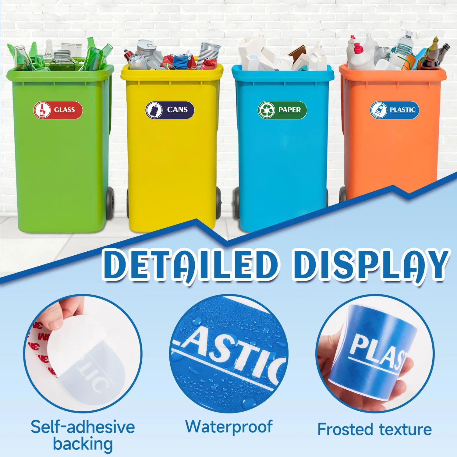 4PCS Recycle Stickers for Trash Bins,Self-adhesive Waterproof Trash Recycle Stickers, Recycling Labels for Trash Can, Home, Office, Apartment, Hotel, School and Public Area