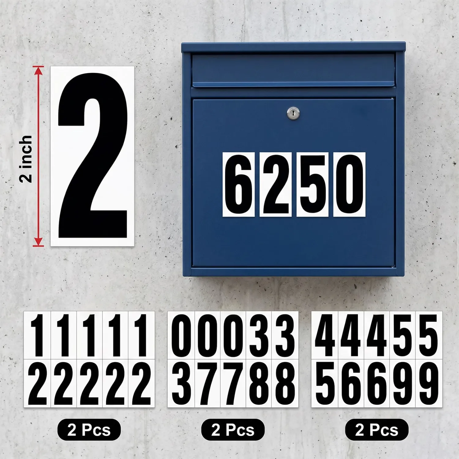 Reflective Number Stickers, 6 Sets 2 Inch Vinyl Waterproof Black Mailbox Numbers for Outside, Strong Self-Adhesive House Numbers Decals for Mailbox Door Signs Trucks