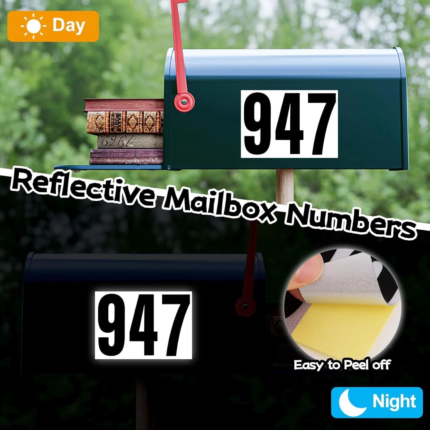 Reflective Number Stickers, 6 Sets 4 Inch Vinyl Waterproof Black Mailbox Numbers for Outside, Strong Self-Adhesive House Numbers Decals for Mailbox Door Signs Trucks