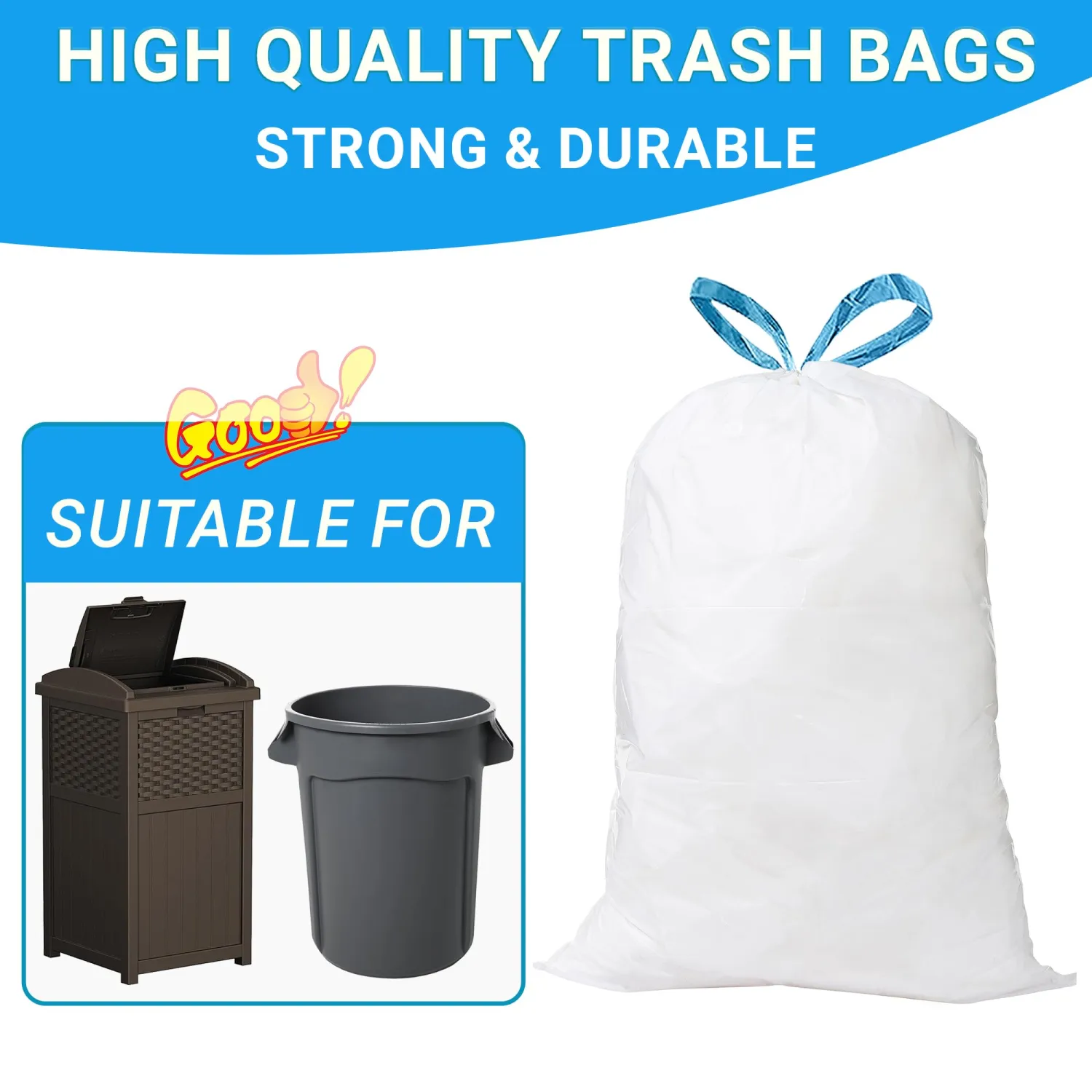 33 Gallon Drawstring Trash Bags 50 CT Compatible with Brute 32 Gallon Can | 1.2 Mil THICK Heavy Duty for 30 32 33 Gallon Round Trash Can Tear & Leak Resistant