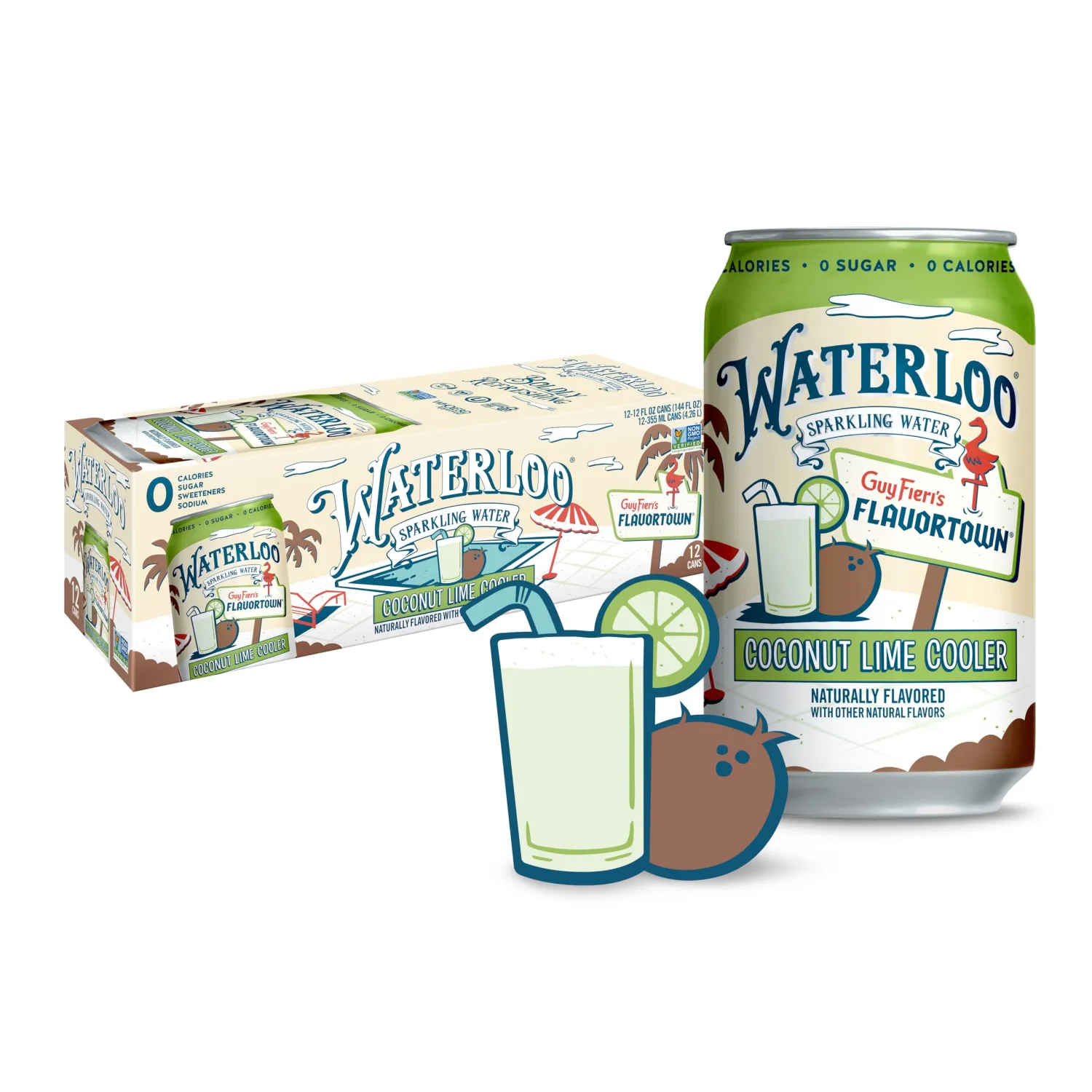 Waterloo Sparkling Water, Coconut Lime Cooler Naturally Flavored, 12 Fl Oz Cans (Pack of 12) – Zero Calories and Zero Sugar or Sweeteners