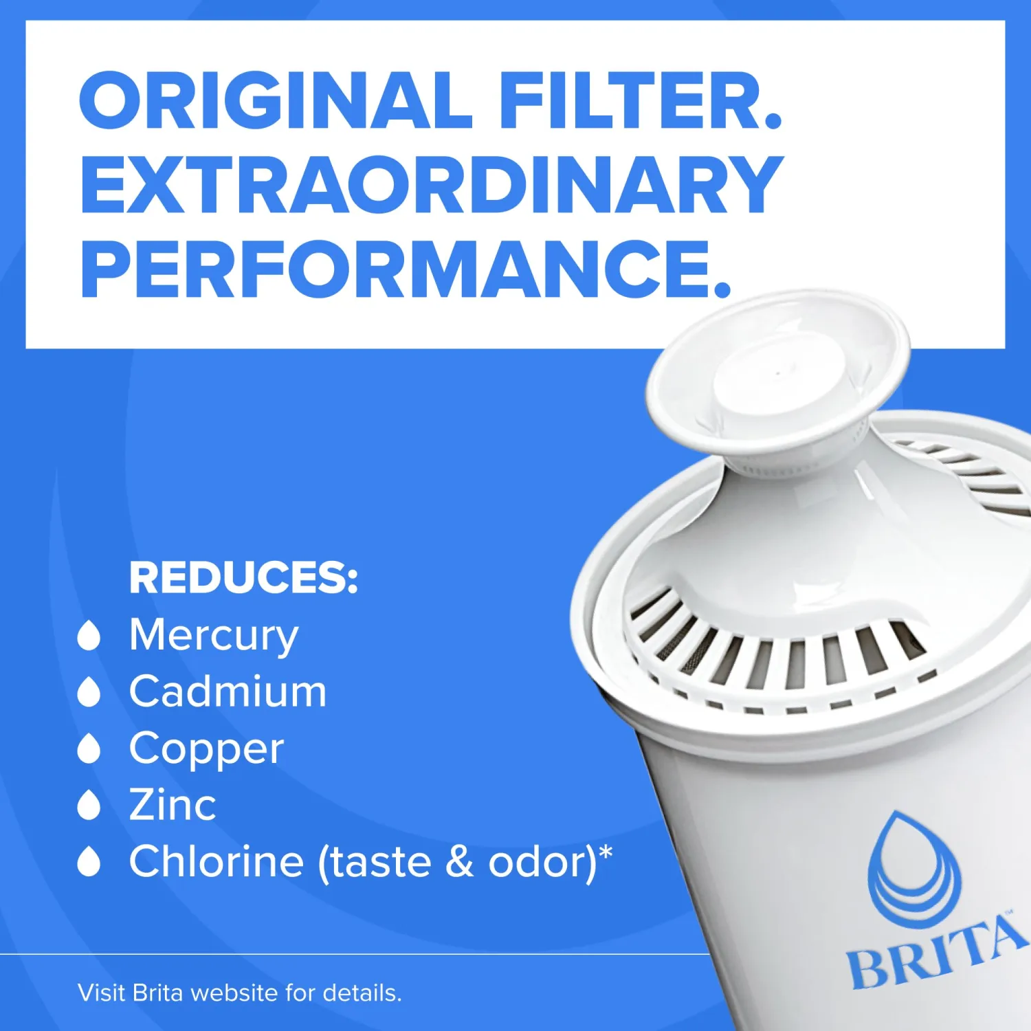Brita Large 10-Cup Water Filter Pitcher, WQA NSF/ANSI Certified, Removes Chlorine Taste & Odor, Reduces Zinc, Copper & Mercury, 1 Standard Filter, Lasts 2 Months, Blue
