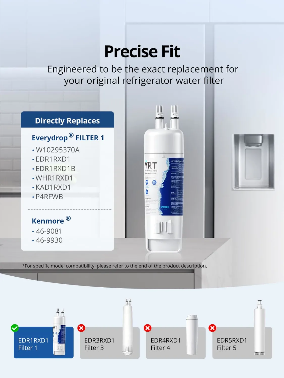 YRT EDRIRXD1 Replacement for Everydrop Filter 1, W10295370A, WHR1RXD1, Kenmore 46-9081, 46-9930, Ice & Water Filter Replacement, NSF/ANSI 372&53&42 Certified, Refrigerator Water Filter (Pack of 1)