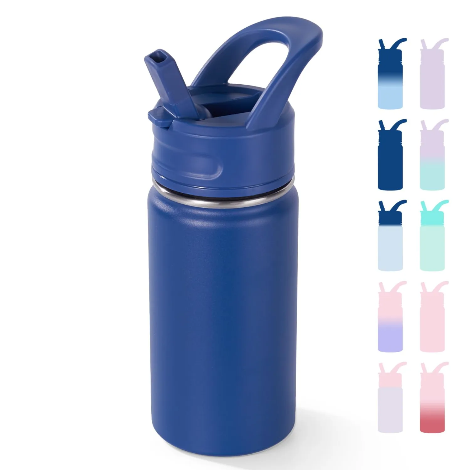 Fijinhom 12oz Kids Water Bottle for School, Toddler Water Bottles with Straws, Insulated Water Bottles for Boys&Girls, Stainless Steel Vacuum Insulated Bottle for Kids, Leak-Proof, BPA-Free, Blue
