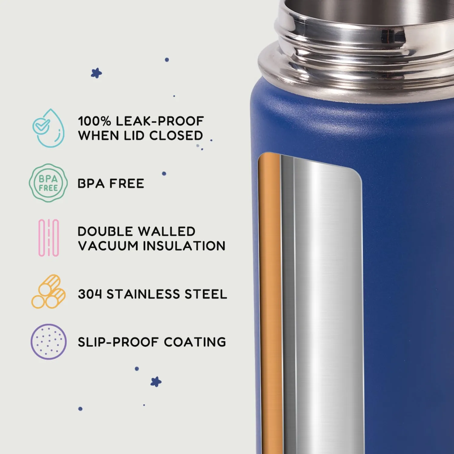 Fijinhom 12oz Kids Water Bottle for School, Toddler Water Bottles with Straws, Insulated Water Bottles for Boys&Girls, Stainless Steel Vacuum Insulated Bottle for Kids, Leak-Proof, BPA-Free, Blue