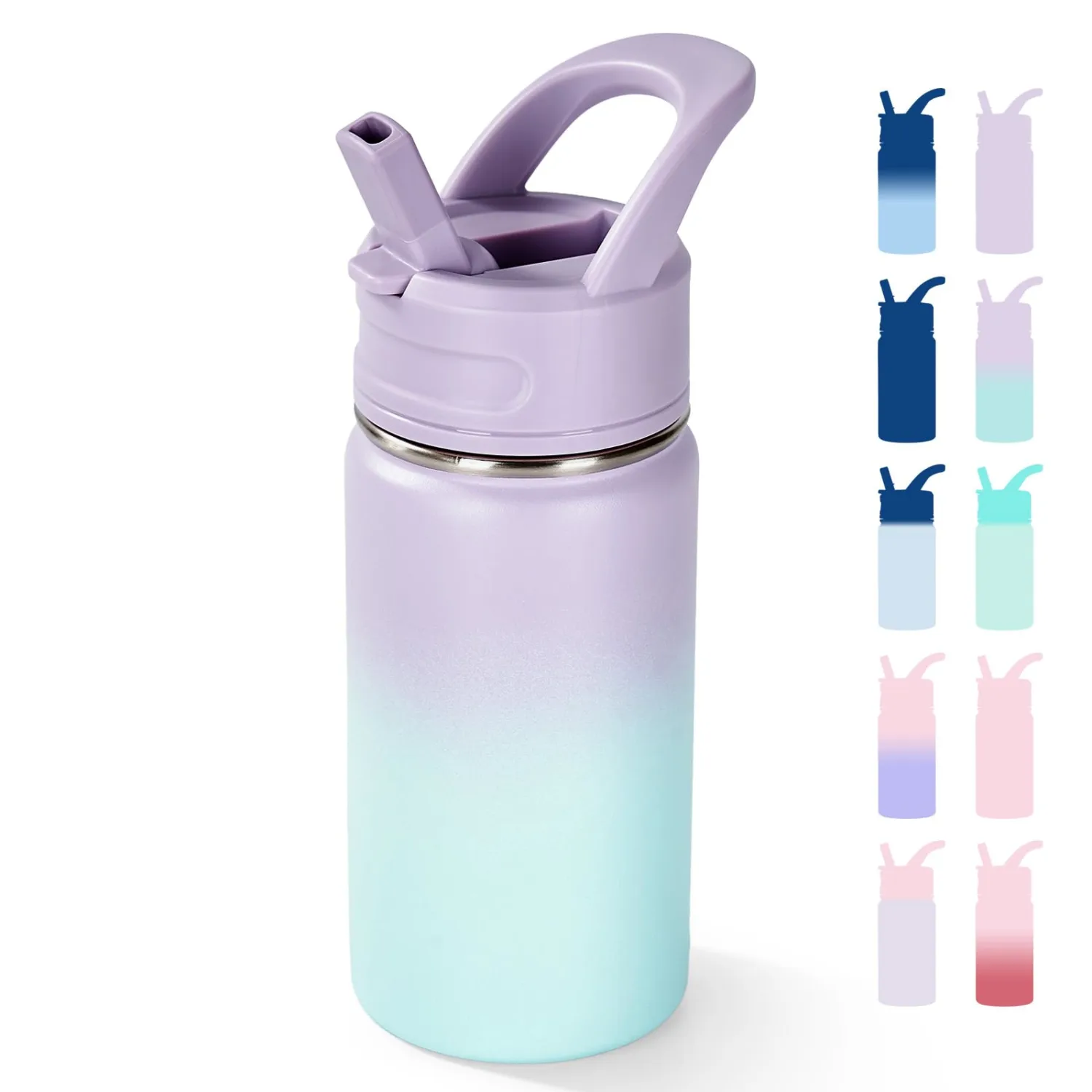 12oz Kids Water Bottle for School, Toddler Water Bottles with Straws, Insulated Water Bottles for Boys&Girls, Stainless Steel Vacuum Insulated Bottle for Kids, Leak-Proof, BPA-Free, Magic Forest