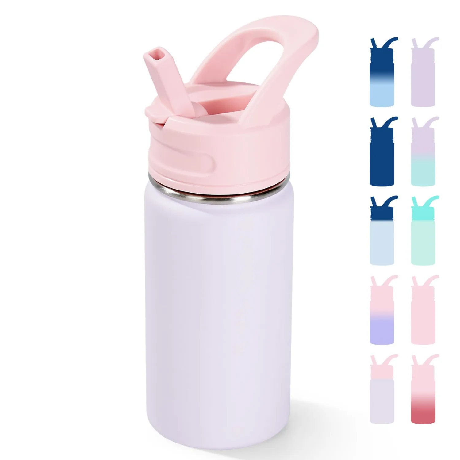 Fijinhom 12oz Kids Water Bottle for School, Toddler Bottles with Straws, Stainless Steel Vacuum Insulated Water Bottle for Boys&Girls, Leak-Proof, BPA-Free, Luck