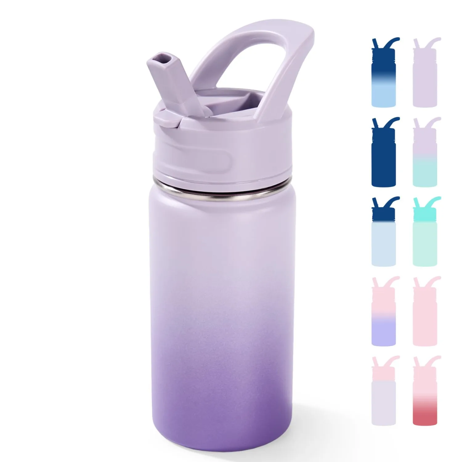 Fijinhom 12oz Kids Water Bottle for School, Toddler Bottles with Straws, Stainless Steel Vacuum Insulated Water Bottle for Boys&Girls, Leak-Proof, BPA-Free, Lavender