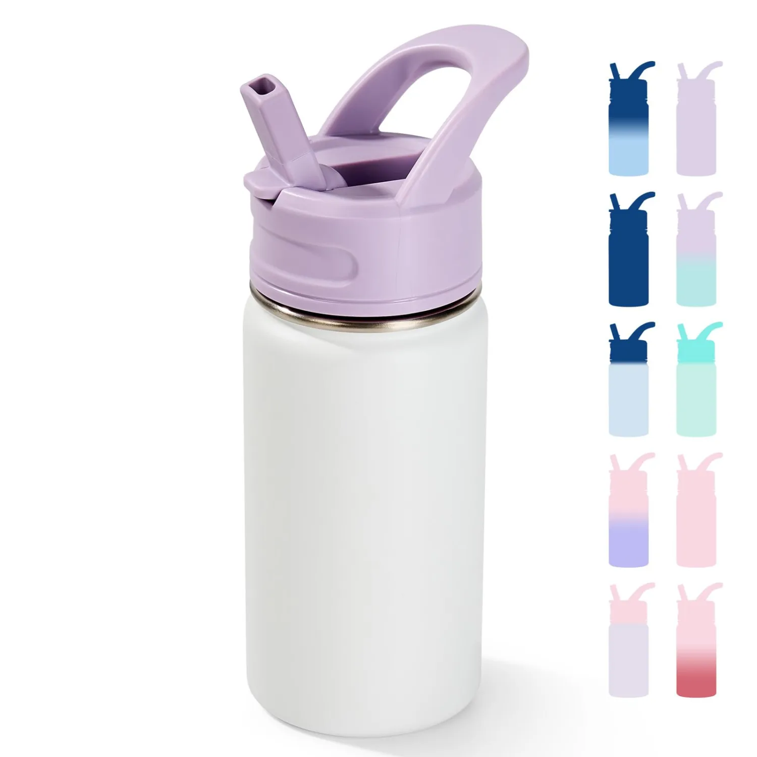 Fijinhom 12oz Kids Water Bottle for School, Toddler Bottles with Straws, Stainless Steel Vacuum Insulated Water Bottle for Boys&Girls, Leak-Proof, BPA-Free, Gentle Purple