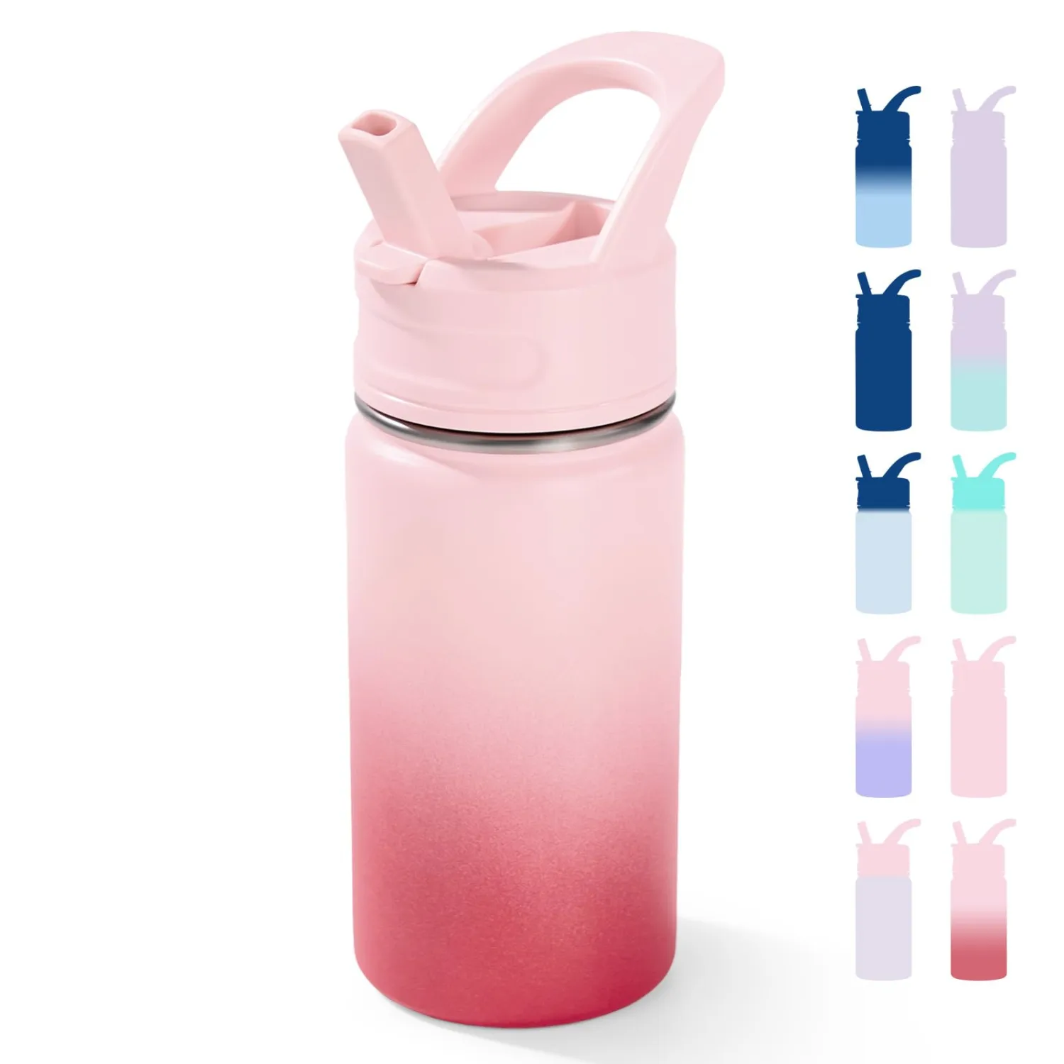 Fijinhom 12oz Kids Water Bottle for School, Toddler Bottles with Straws, Stainless Steel Vacuum Insulated Water Bottle for Boys&Girls, Leak-Proof, BPA-Free, Cherry