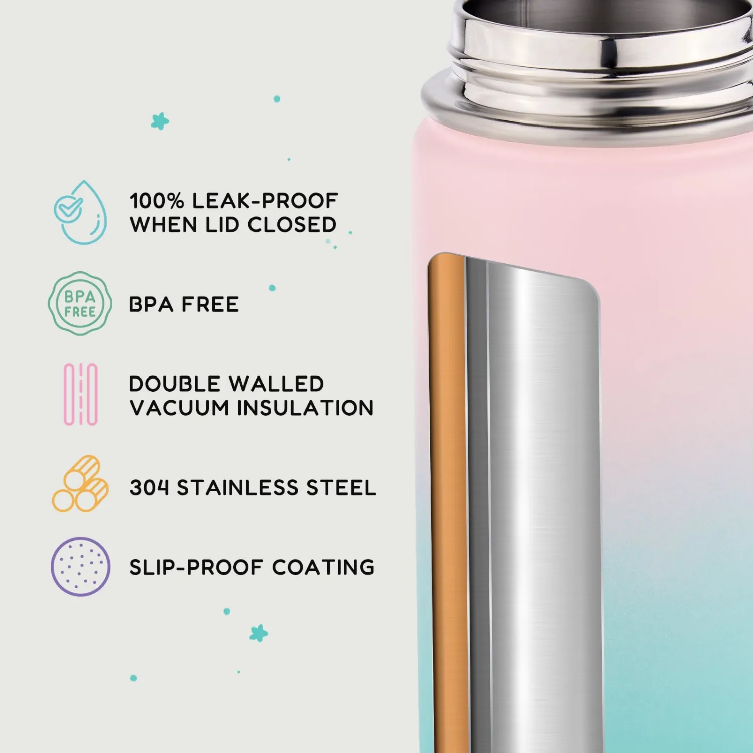 Fijinhom 12oz Kids Water Bottle for School, Toddler Bottles with Straws, Stainless Steel Vacuum Insulated Water Bottle for Boys&Girls, Leak-Proof, BPA-Free, Bubble Gum