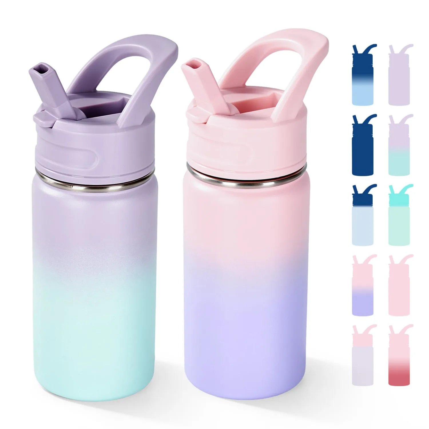 Fijinhom 12oz Water Bottle for School, Water Bottles with Straws, Insulated Water Bottles, Stainless Steel Vacuum Insulated Bottle, Leak-Proof, BPA-Free, Candy Couple