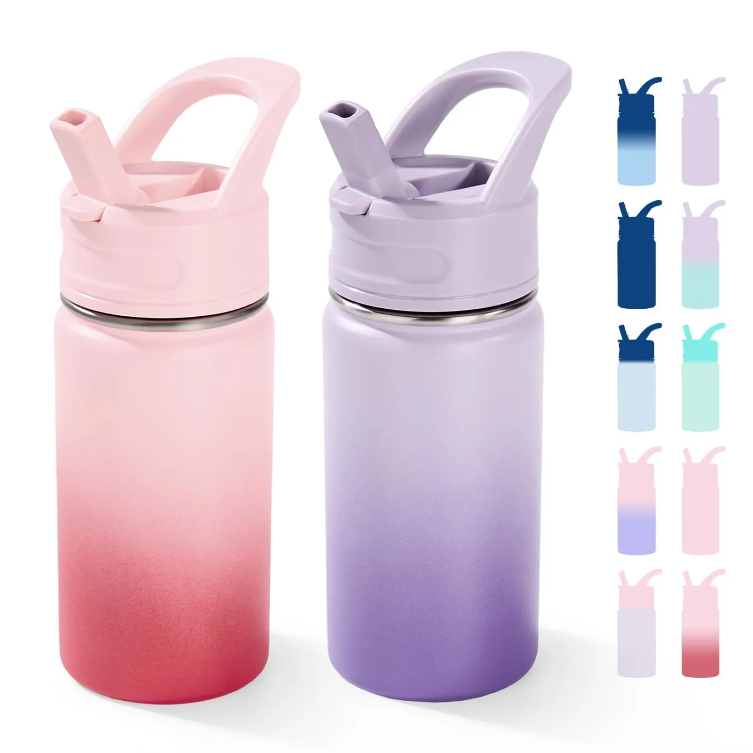 Fijinhom 12oz Water Bottle for School, Bottles with Straws, Stainless Steel Vacuum Insulated Water Bottle, Leak-Proof, BPA-Free, Cherry + Lavender