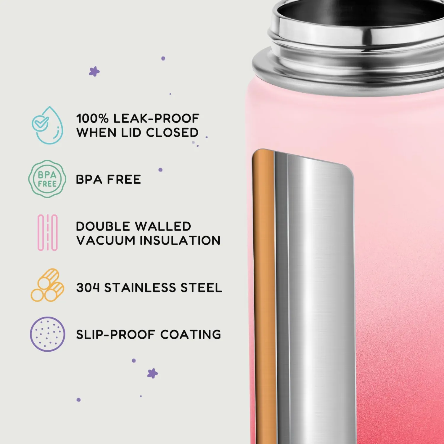 Fijinhom 12oz Water Bottle for School, Bottles with Straws, Stainless Steel Vacuum Insulated Water Bottle, Leak-Proof, BPA-Free, Cherry + Lavender