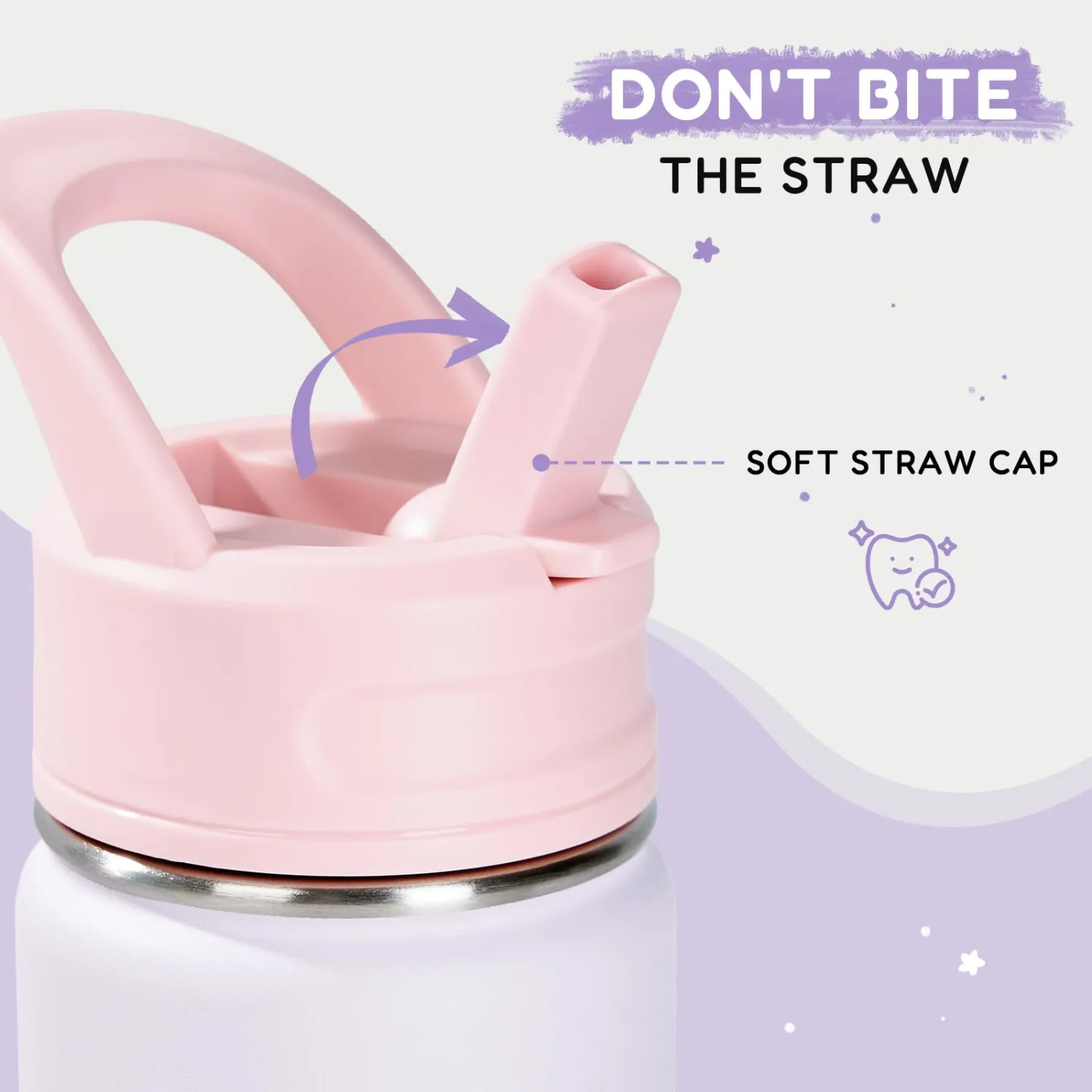 Fijinhom 12oz Water Bottle for School, Bottles with Straws, Stainless Steel Vacuum Insulated Water Bottle, Leak-Proof, BPA-Free, Gentle Purple + Luck