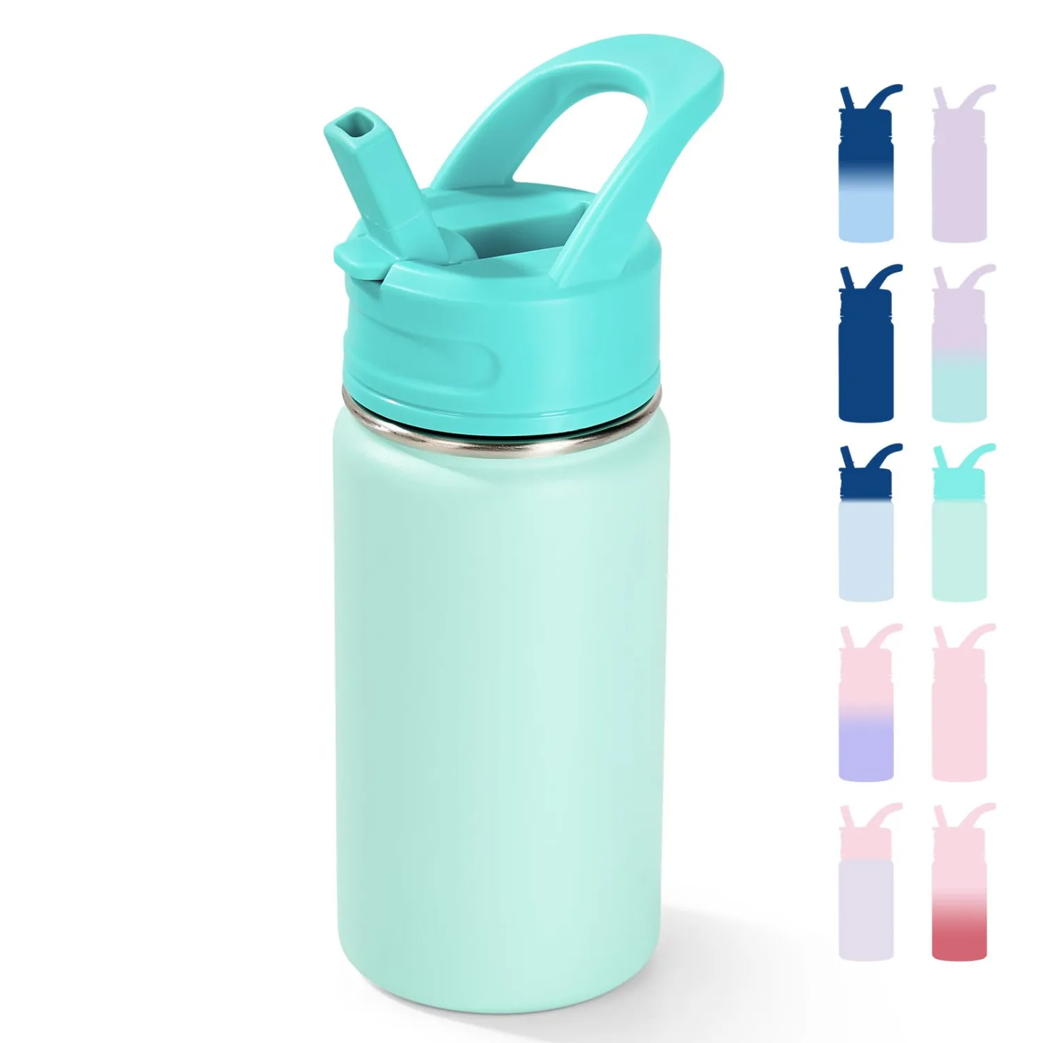 Fijinhom 12oz Kids Water Bottle for School, Toddler Bottles with Straws, Stainless Steel Vacuum Insulated Water Bottle for Boys&Girls, Leak-Proof, BPA-Free, Serenity
