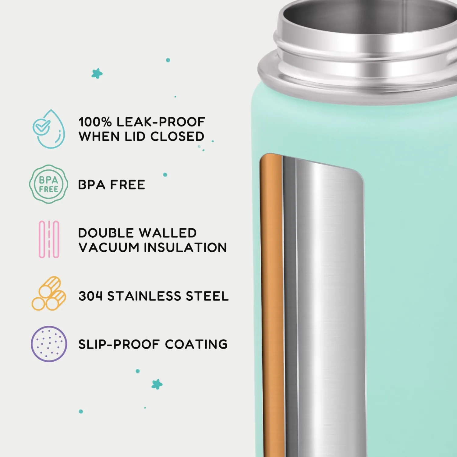 Fijinhom 12oz Kids Water Bottle for School, Toddler Bottles with Straws, Stainless Steel Vacuum Insulated Water Bottle for Boys&Girls, Leak-Proof, BPA-Free, Serenity